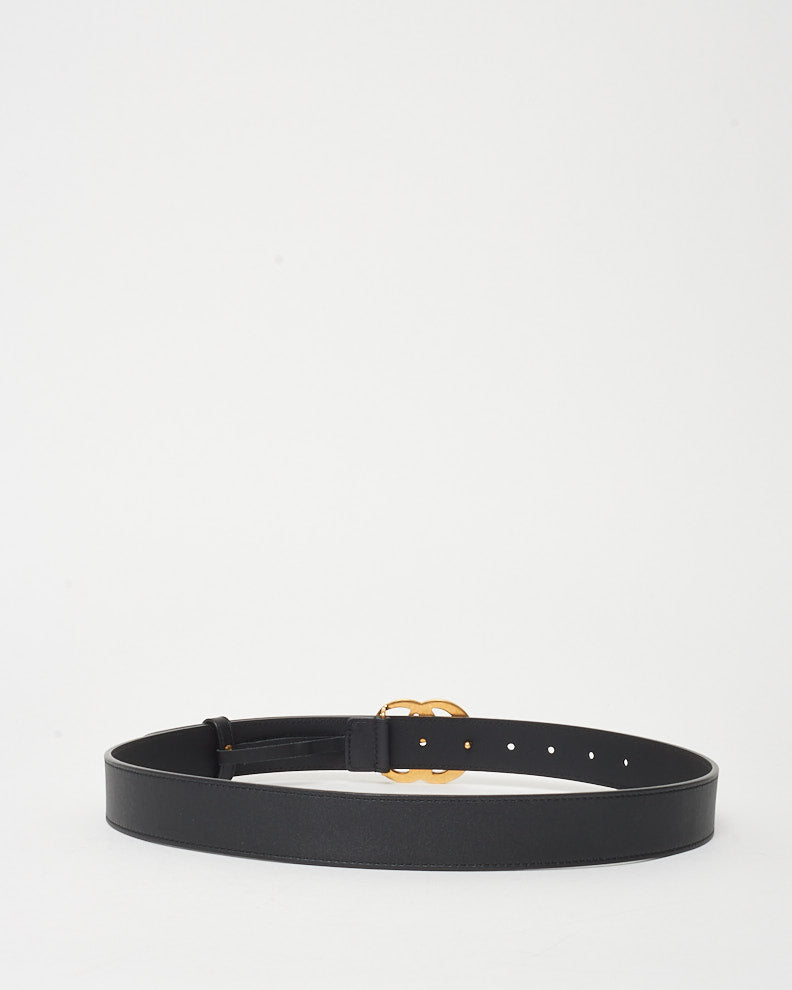 Gucci Black Smooth Leather Thin GG Marmont Belt - 85/34
