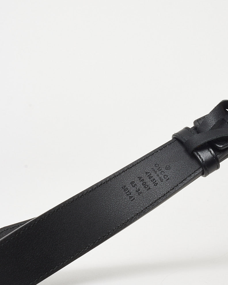 Gucci Black Smooth Leather Thin GG Marmont Belt - 85/34