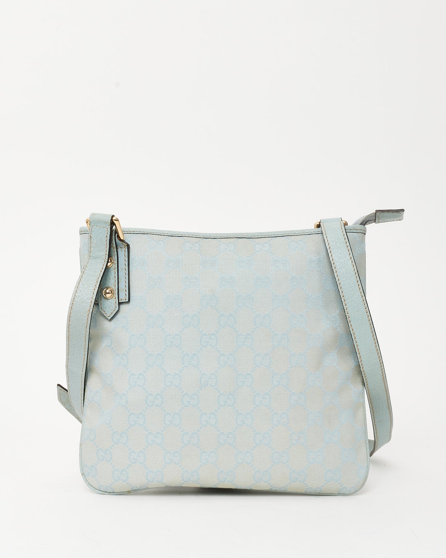 Sac Gucci Bandoulière Plat Monogramme GG en Toile Bleu Clair