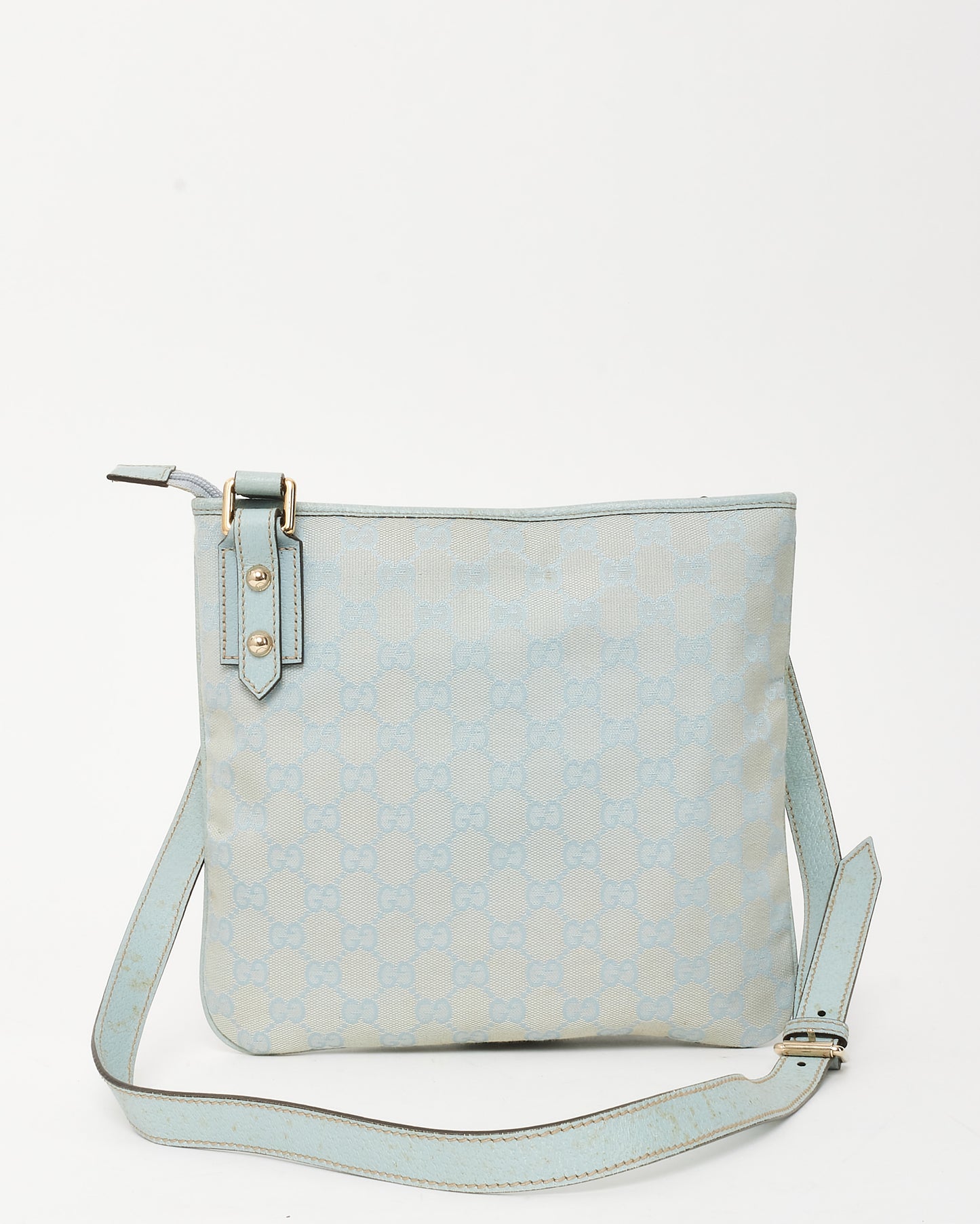 Sac Gucci Bandoulière Plat Monogramme GG en Toile Bleu Clair