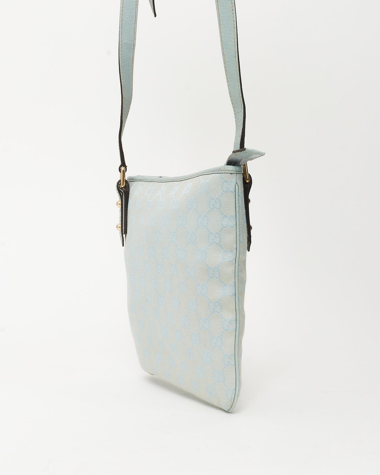 Sac Gucci Bandoulière Plat Monogramme GG en Toile Bleu Clair