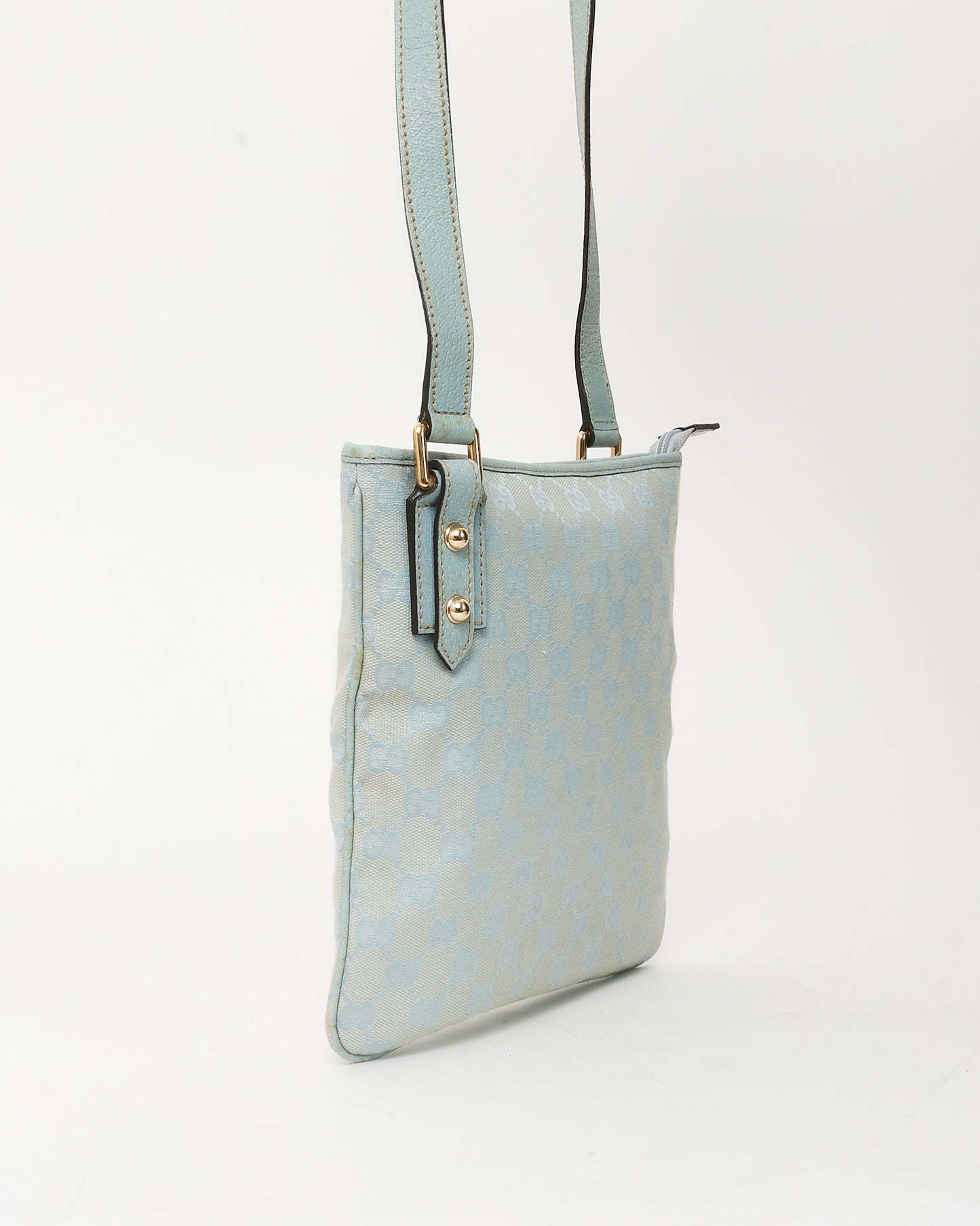Sac Gucci Bandoulière Plat Monogramme GG en Toile Bleu Clair