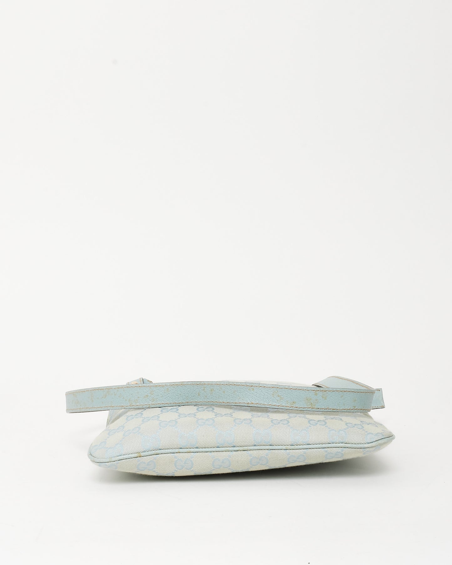 Sac Gucci Bandoulière Plat Monogramme GG en Toile Bleu Clair