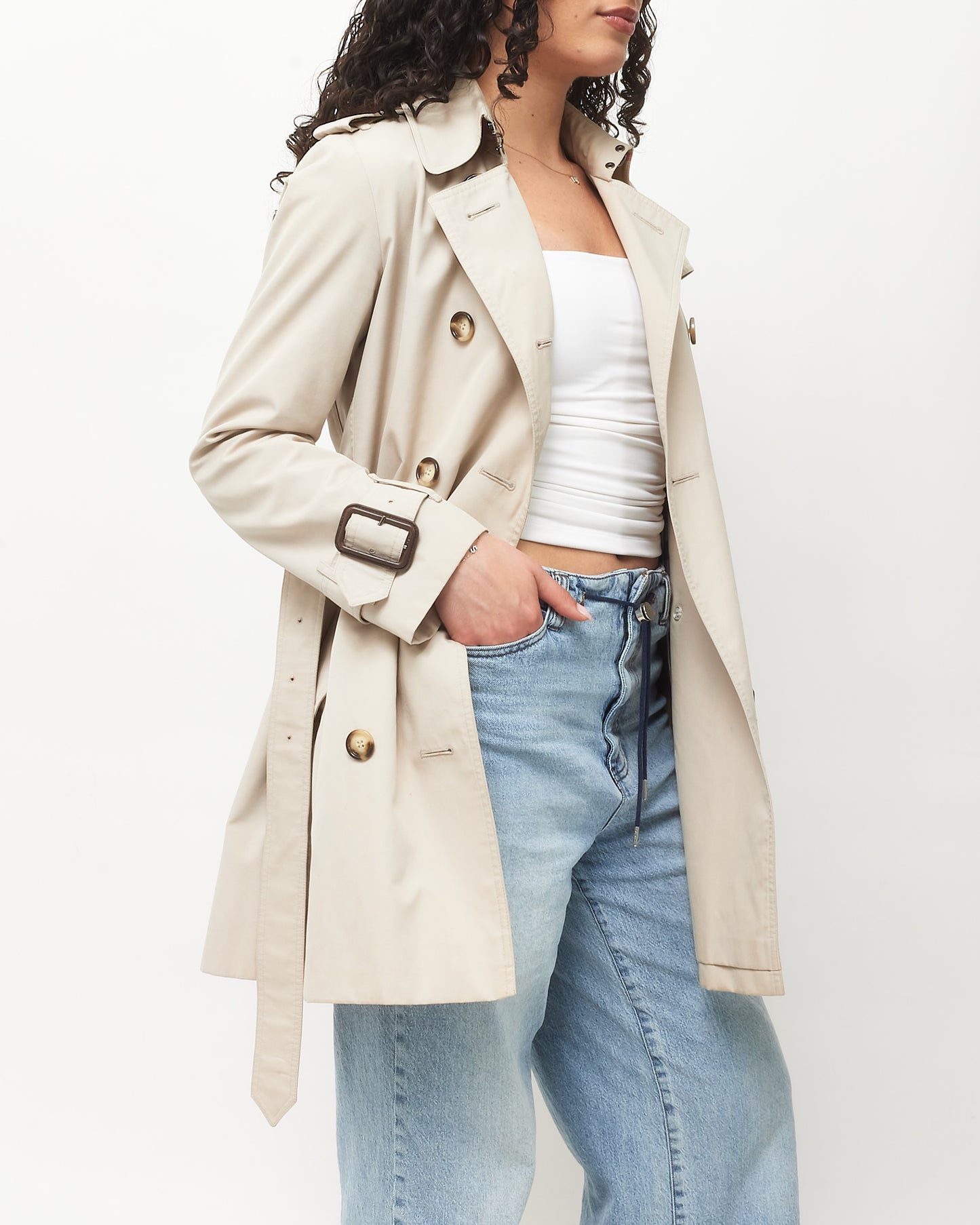 Burberry Beige Double Breasted Mid-Length Trench Coat - US 4