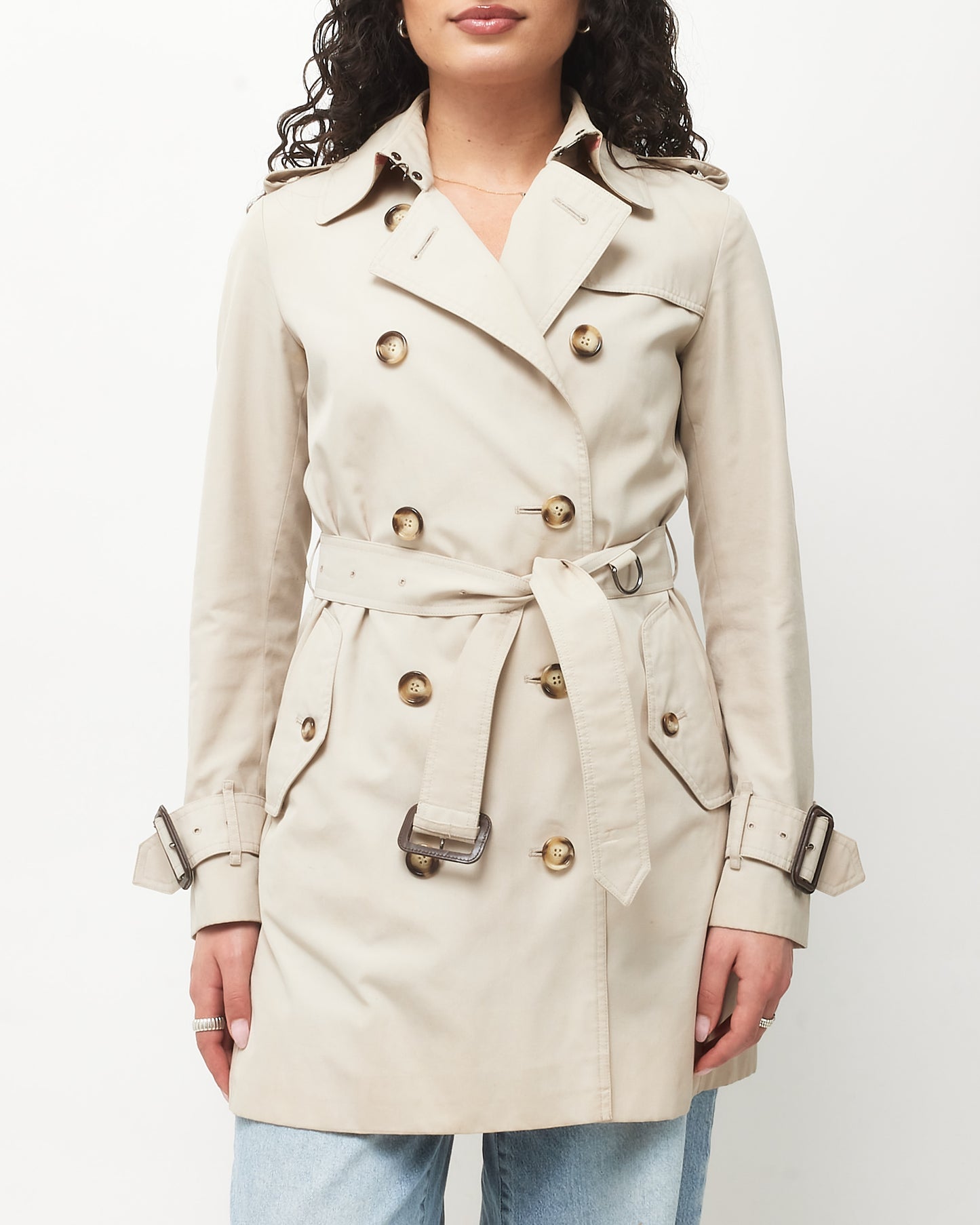 Burberry Beige Double Breasted Mid-Length Trench Coat - US 4
