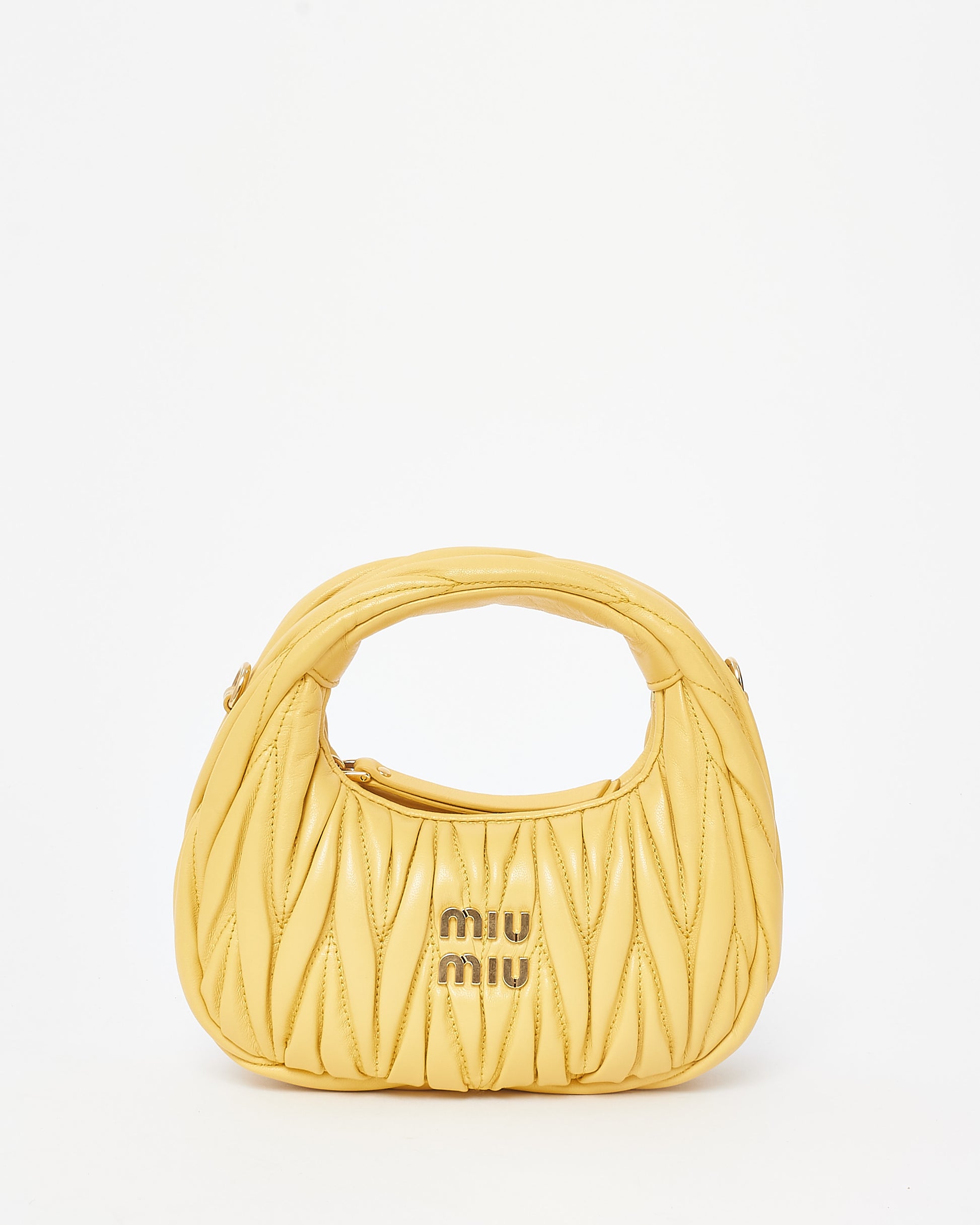 Buy Miu Miu Yellow Matelassé Nappa Leather Wander Hobo Mini Bag