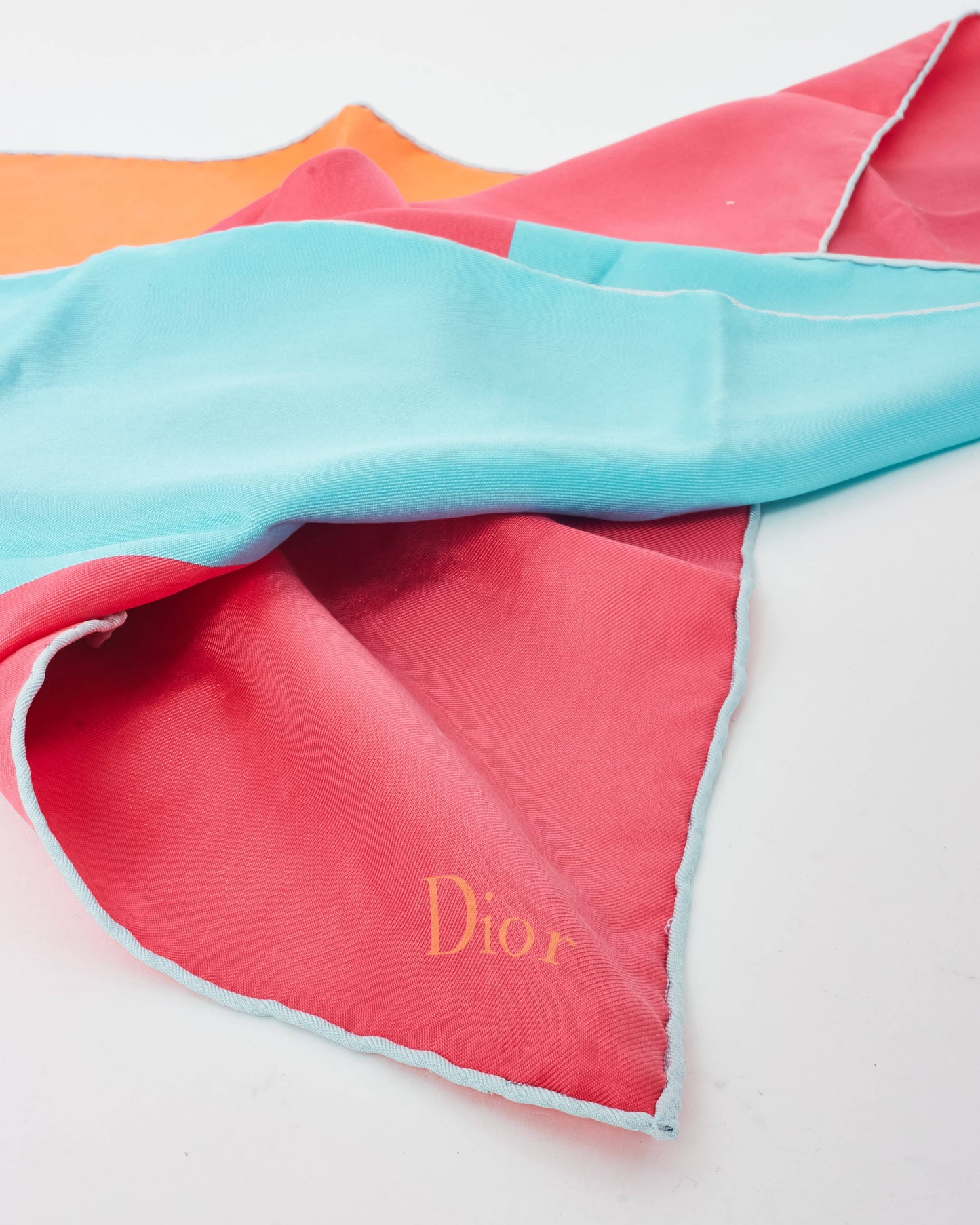 Dior Vintage Pink/Orange/Blue Geometric Small Silk Scarf