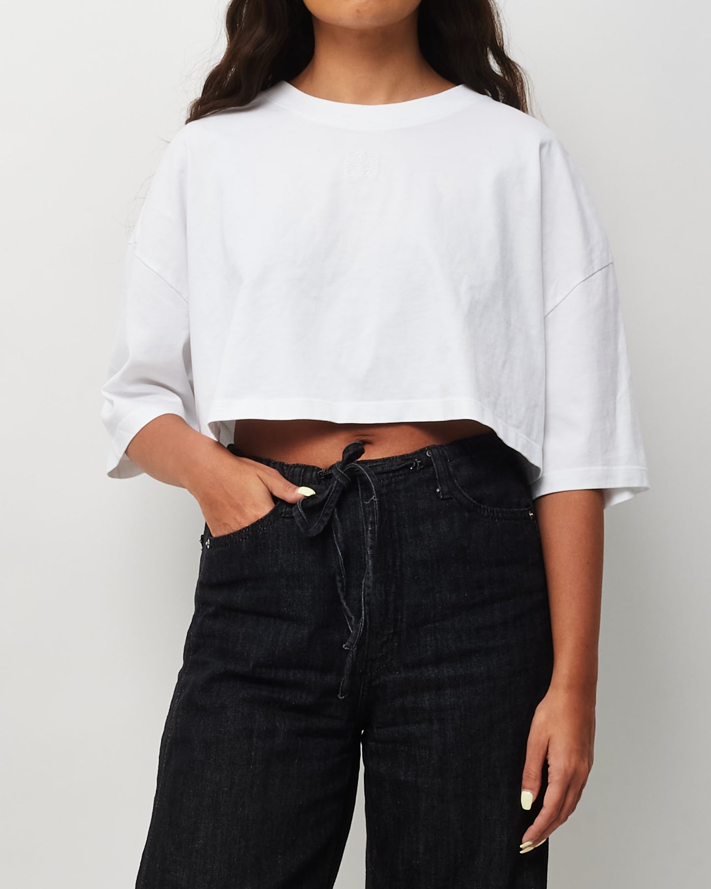 Loewe White Cotton Tonal Anagram Cropped T-Shirt - L