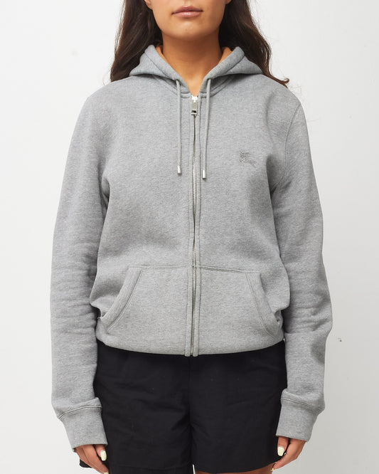 Buy Burberry Men's Grey Cotton Blend Check Hood Zip Hoodie M MEN