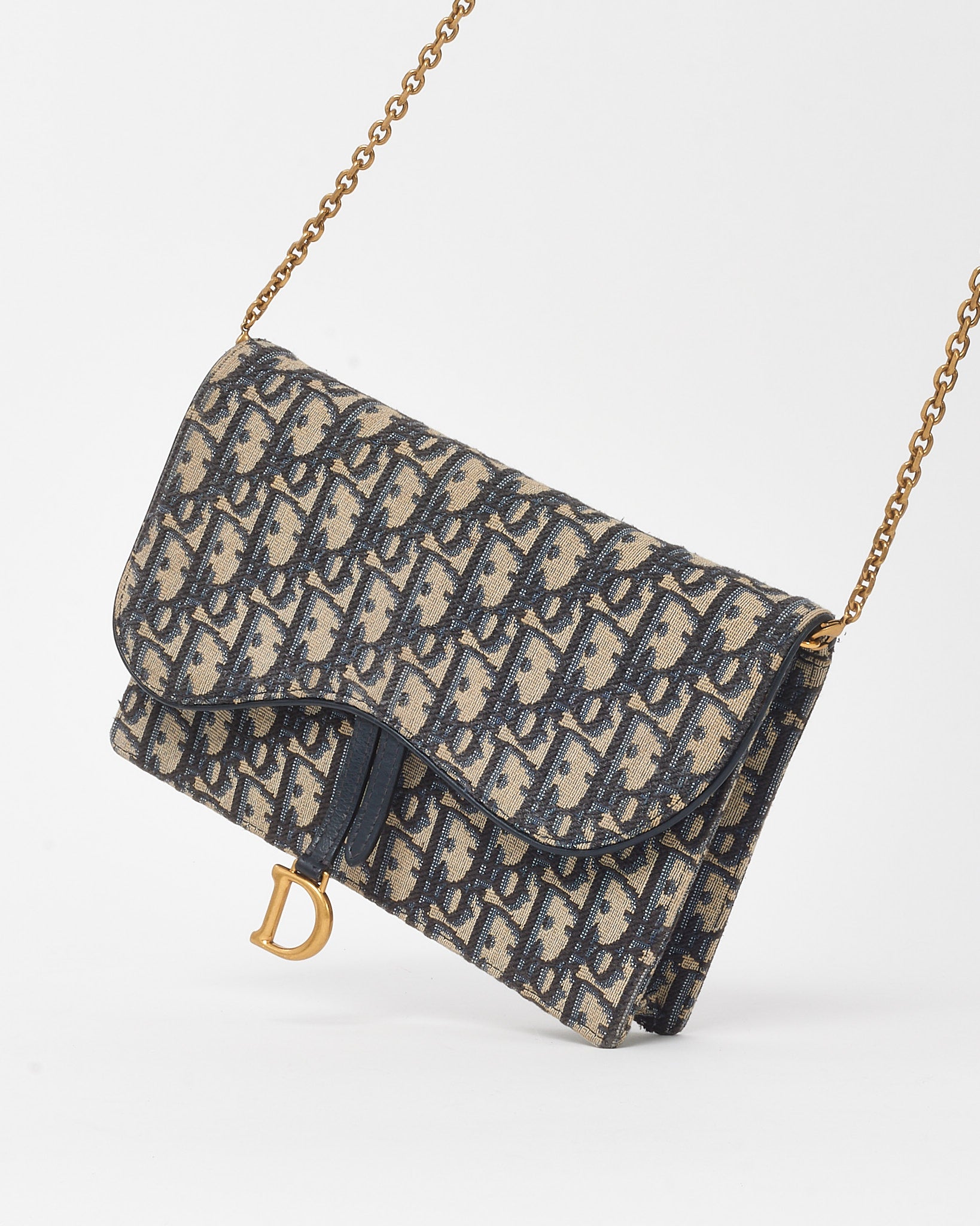 Buy Dior Blue Oblique Jacquard Canvas Medium Saddle Pouch with