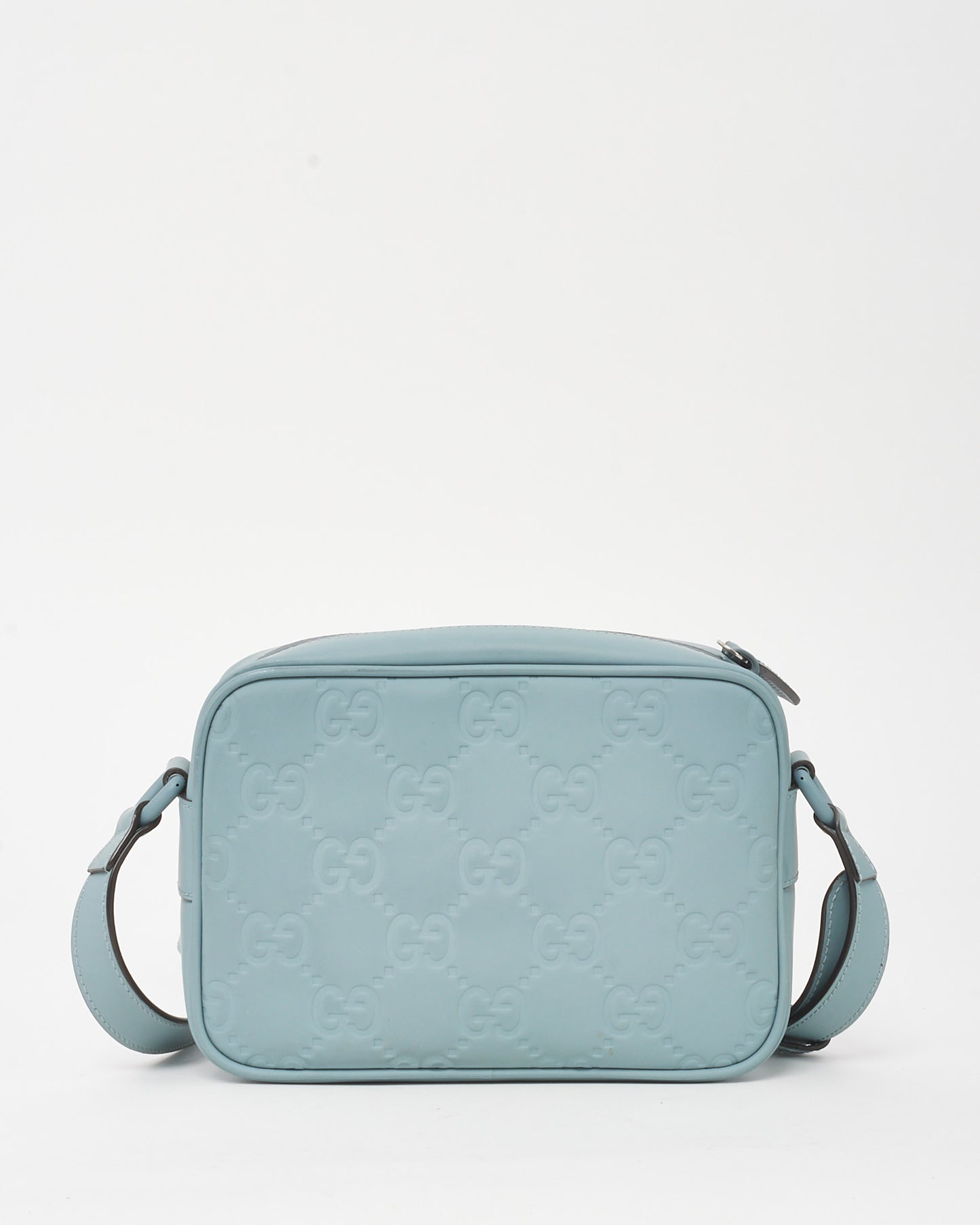 Gucci Light Blue Rubber Effect Calfskin GG Mini Crossbody Bag