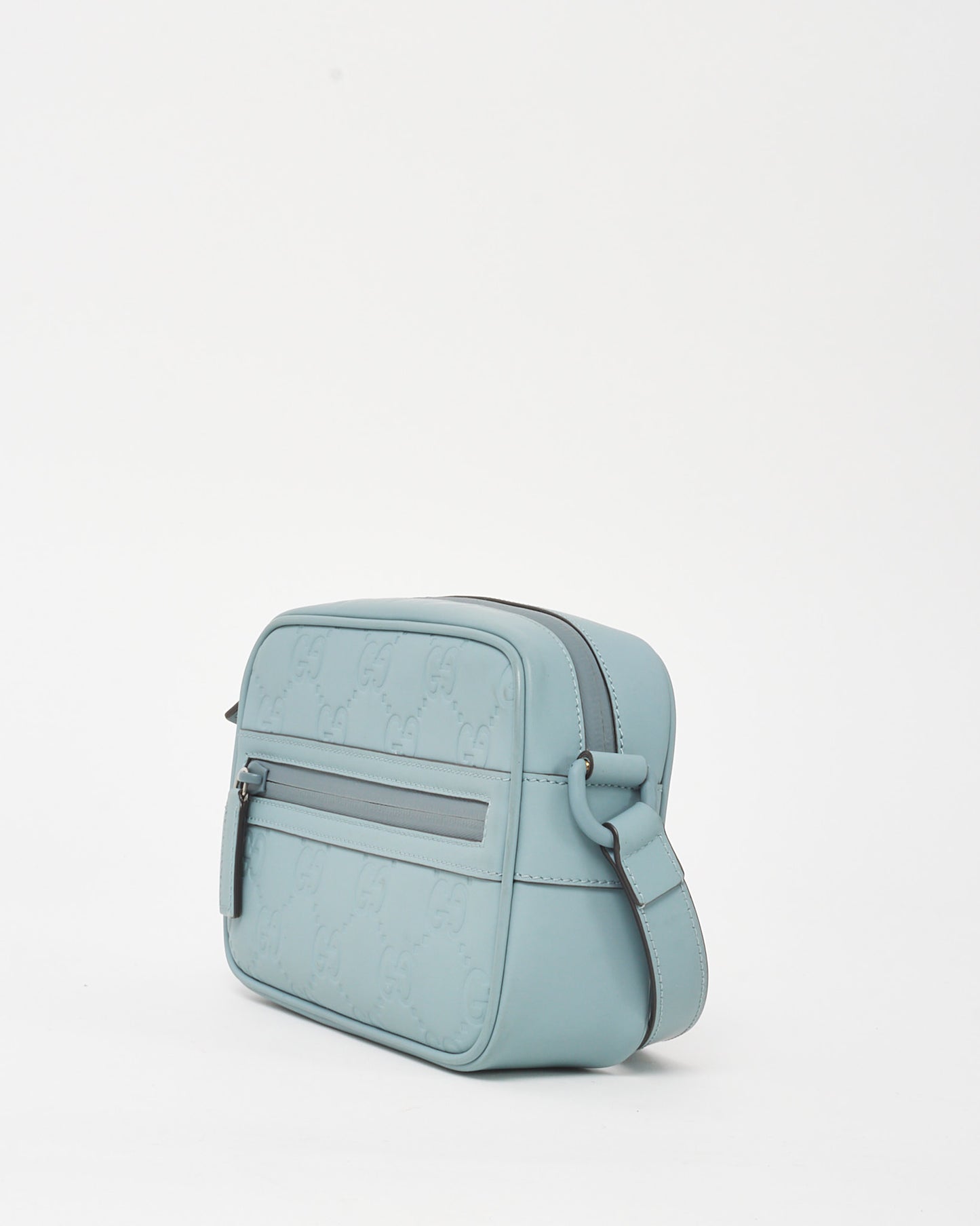 Gucci Light Blue Rubber Effect Calfskin GG Mini Crossbody Bag