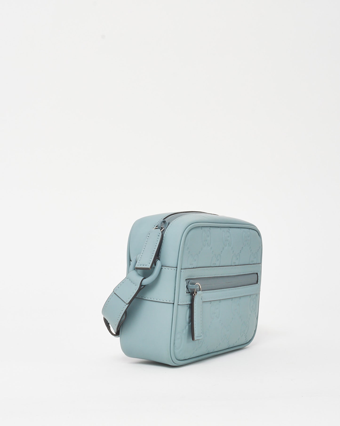 Gucci Light Blue Rubber Effect Calfskin GG Mini Crossbody Bag