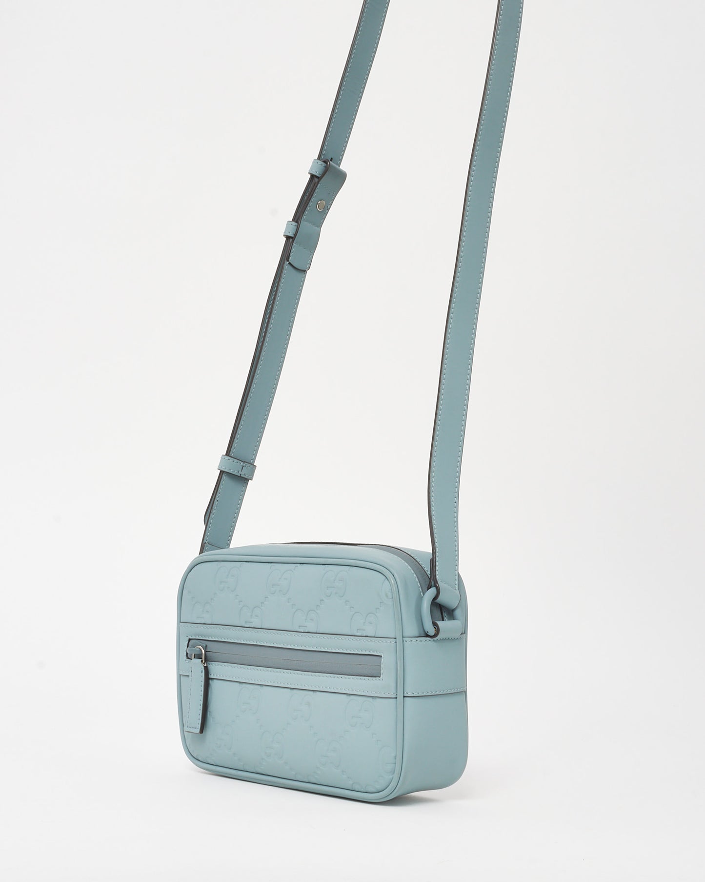 Gucci Light Blue Rubber Effect Calfskin GG Mini Crossbody Bag