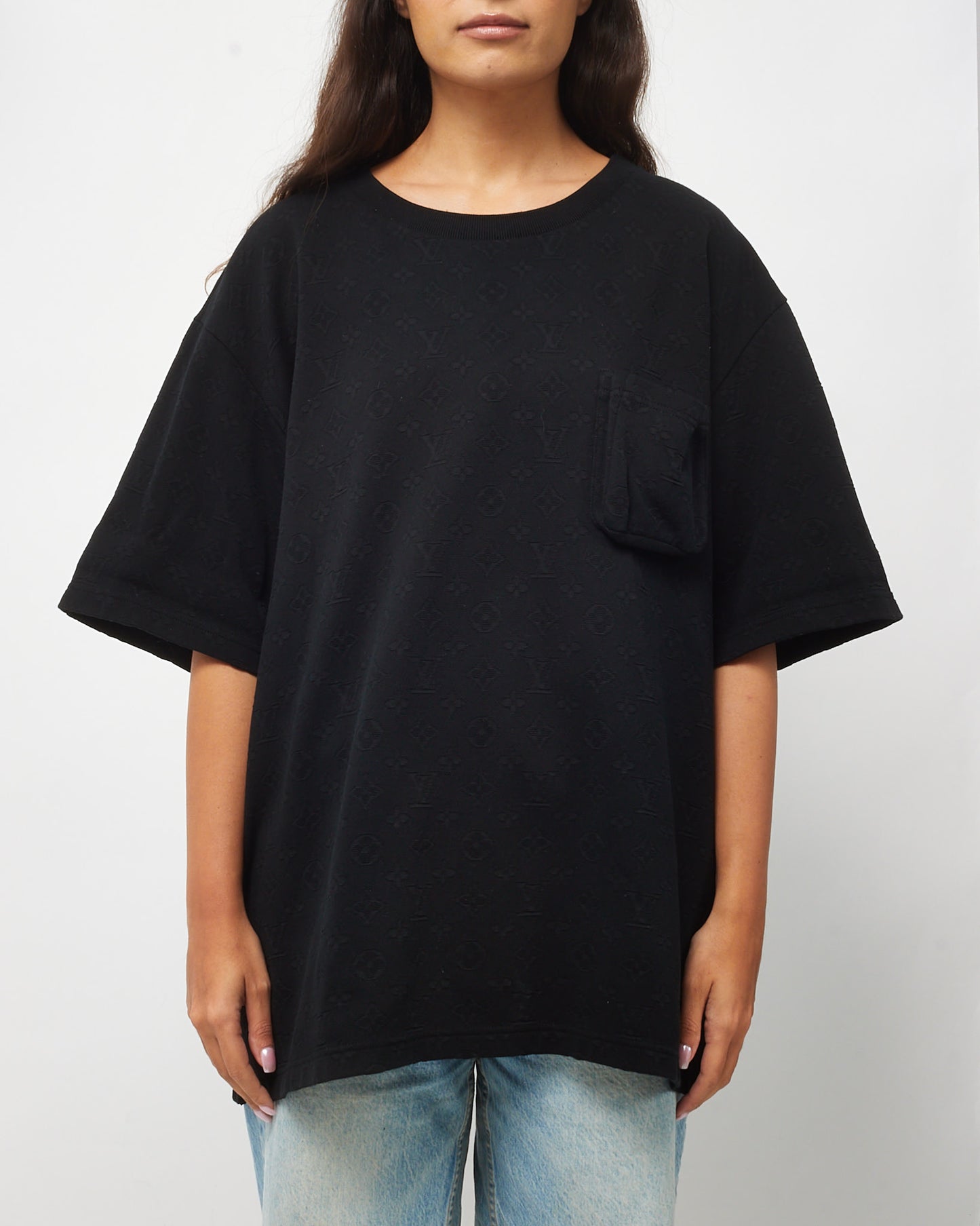 Louis Vuitton Men's Black Monogram Embossed Cotton Pocket T-Shirt -4L