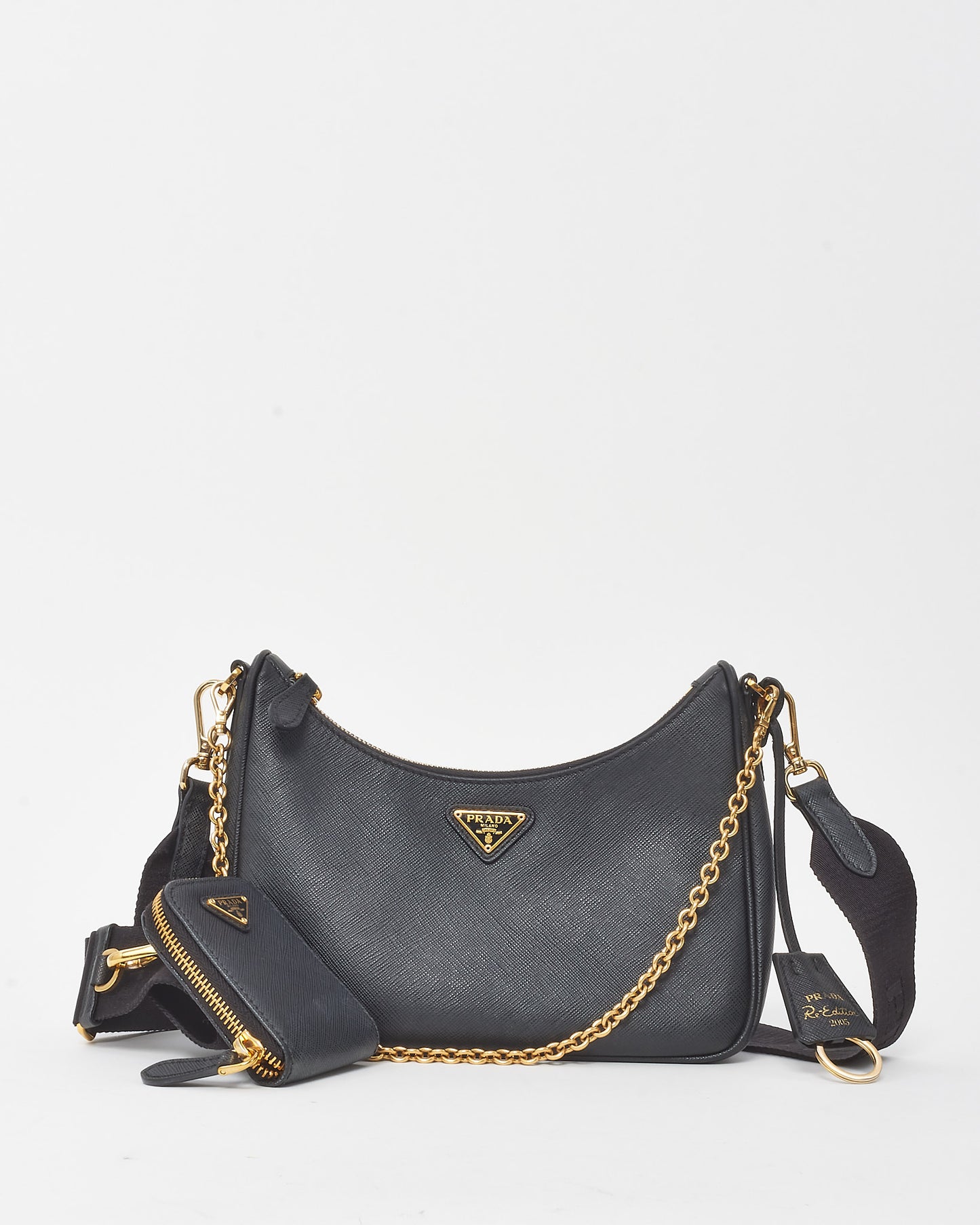Prada Black Saffiano Leather Re-Edition 2005 Crossbody Bag