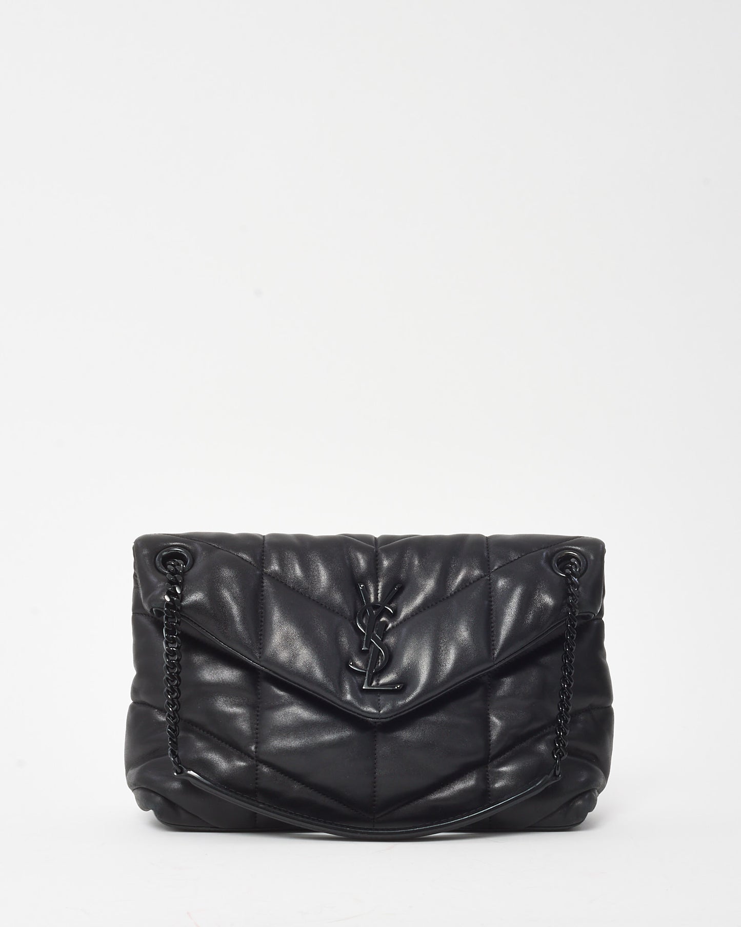 Saint Laurent Black Quilted Leather YSL Monogram Monochrome Small Loulou Puffer Bag BHW