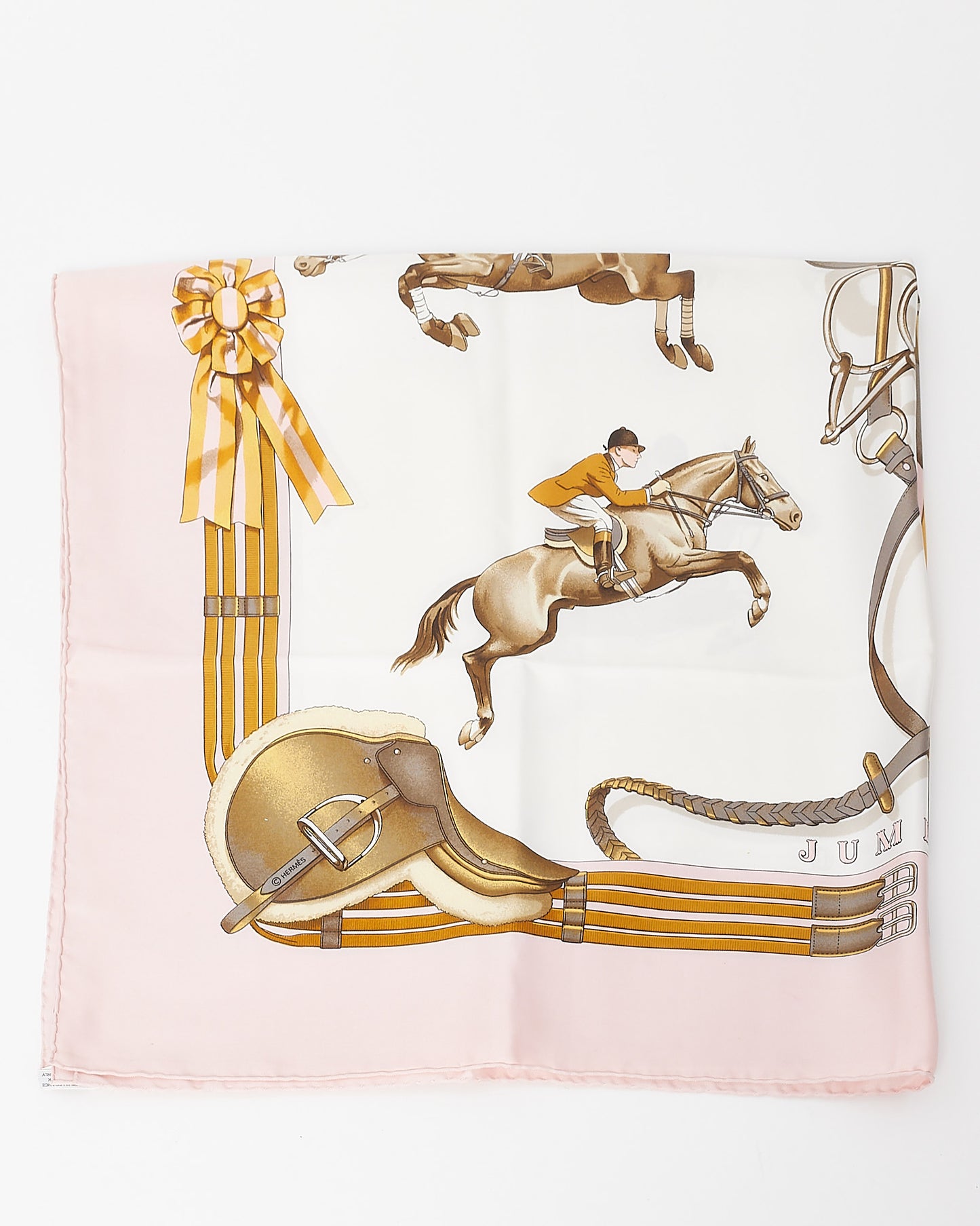 Hermès Pink Multi Jumping Horse Silk Scarf