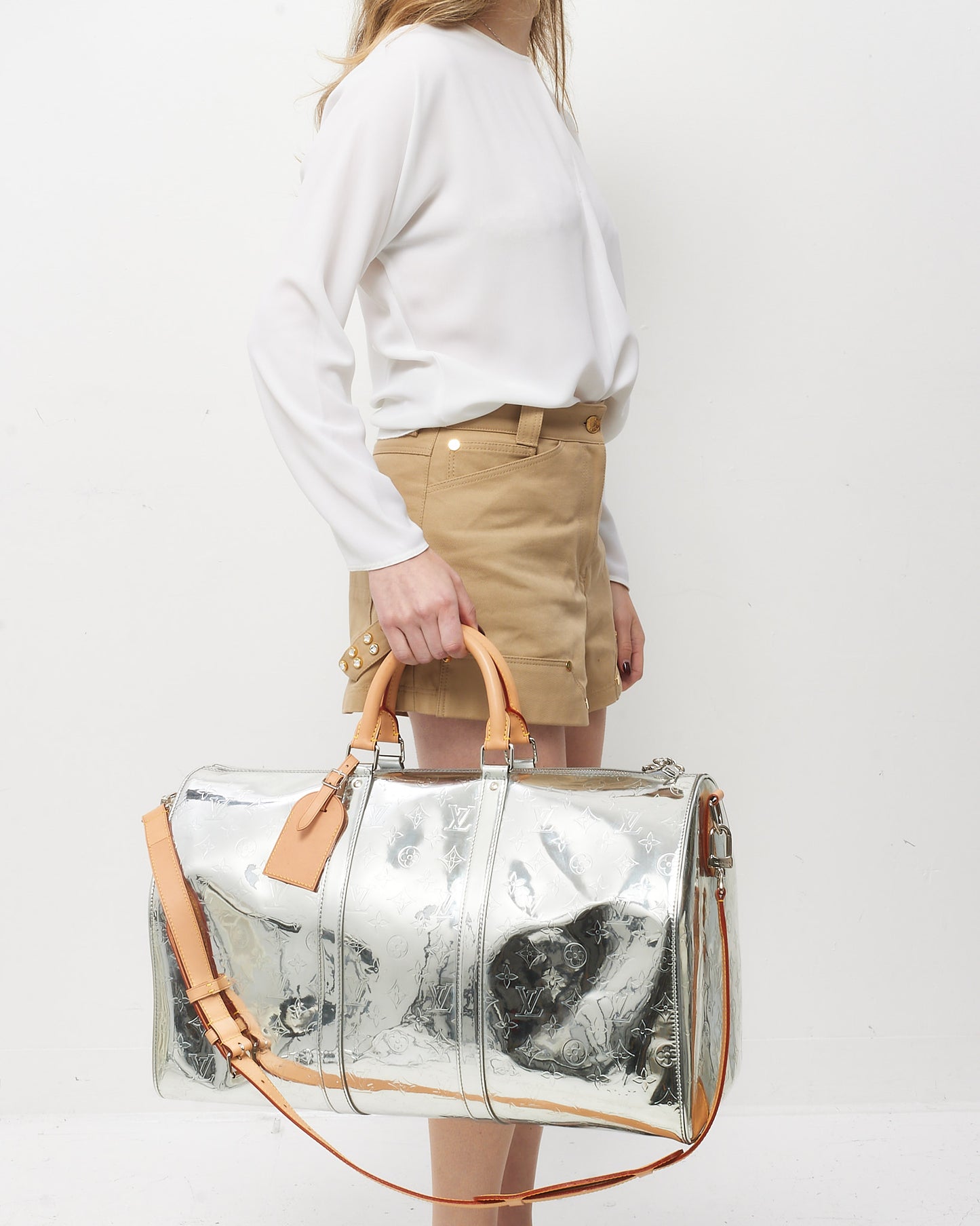 Louis Vuitton Silver Mirror Monogram Coated Canvas Keepall Bandoulière 50