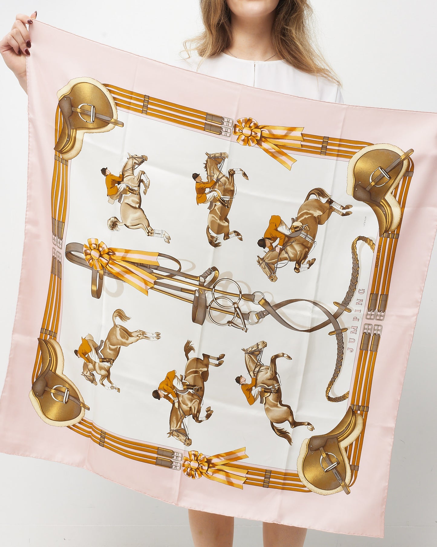 Hermès Pink Multi Jumping Horse Silk Scarf