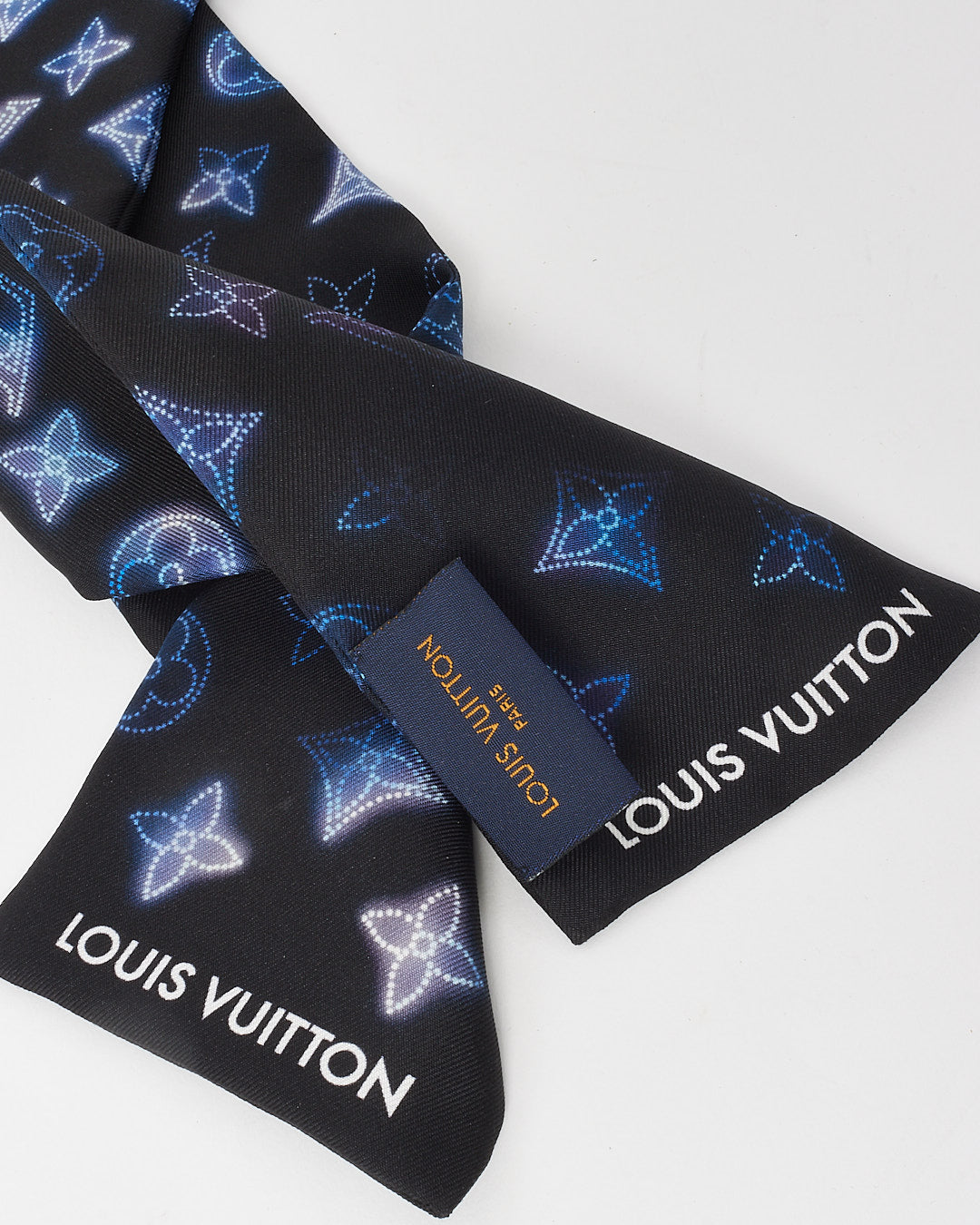Louis Vuitton Black and Navy Blue Monogram Flight Mode Silk Bandeau Twilly Scarf