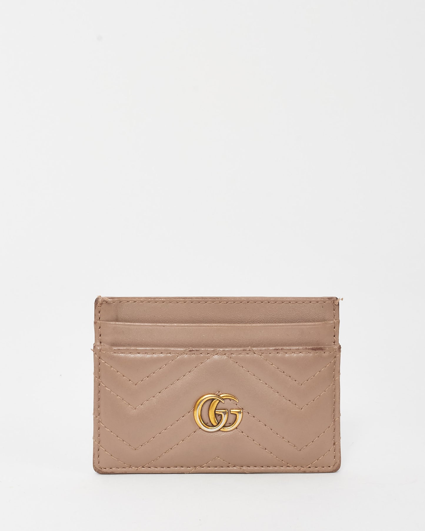 Gucci Beige Chevron Leather GG Marmont Card Case