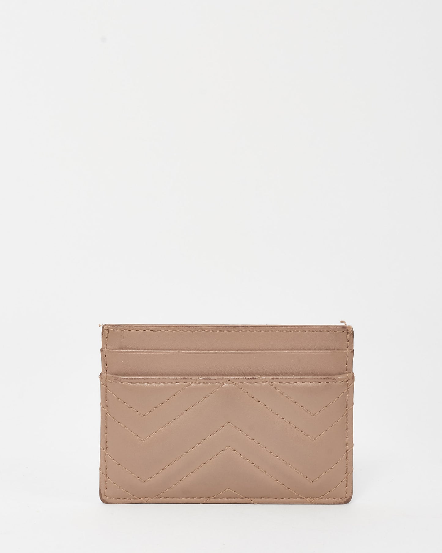 Gucci Beige Chevron Leather GG Marmont Card Case