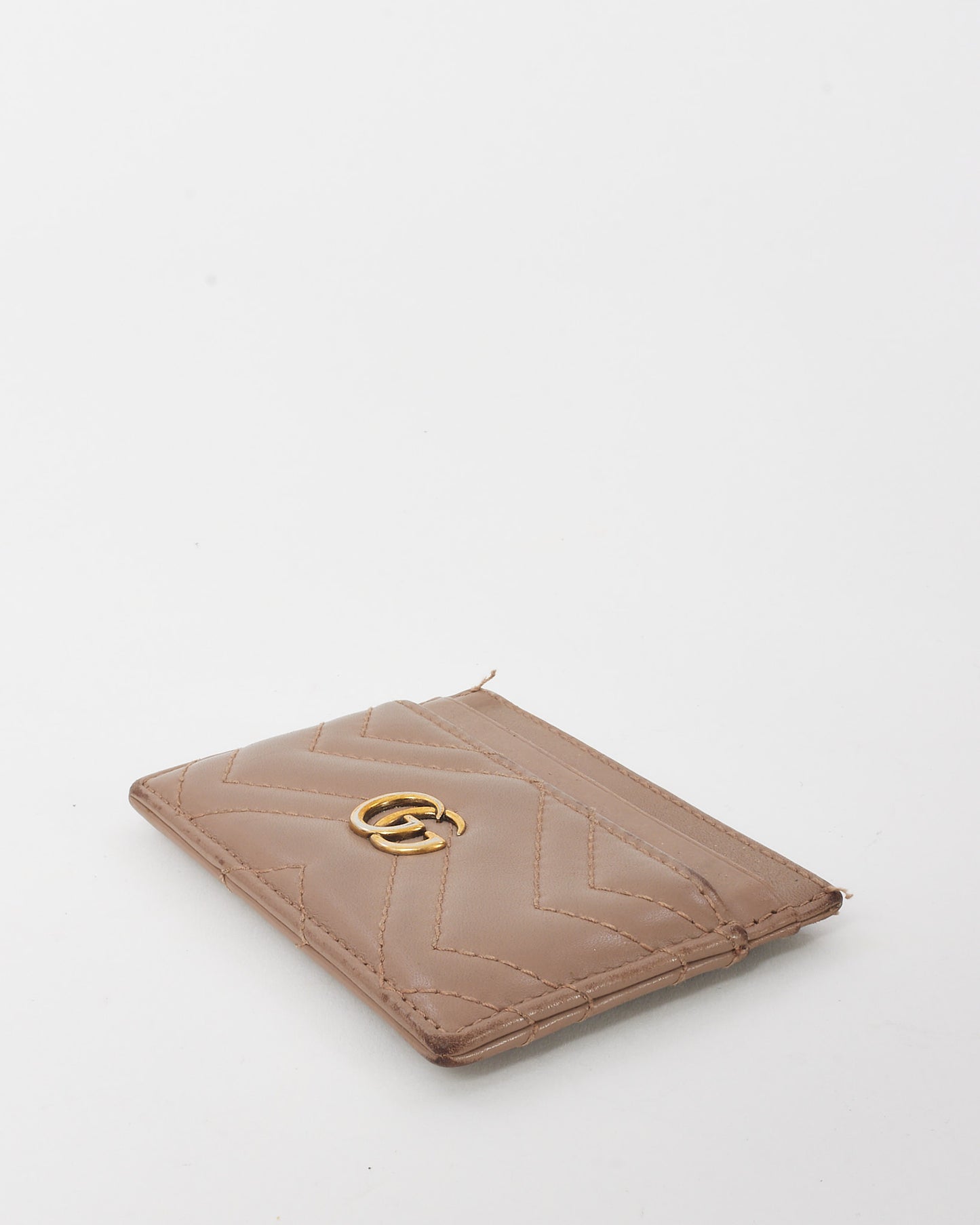 Gucci Beige Chevron Leather GG Marmont Card Case