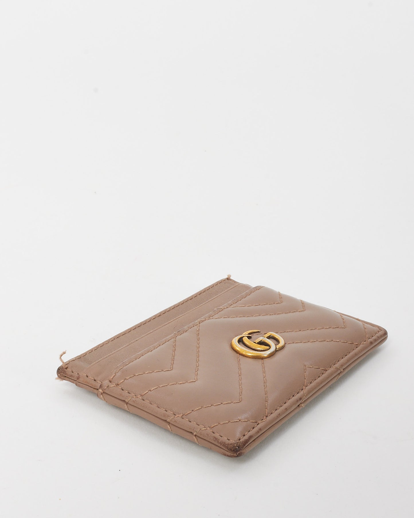 Gucci Beige Chevron Leather GG Marmont Card Case