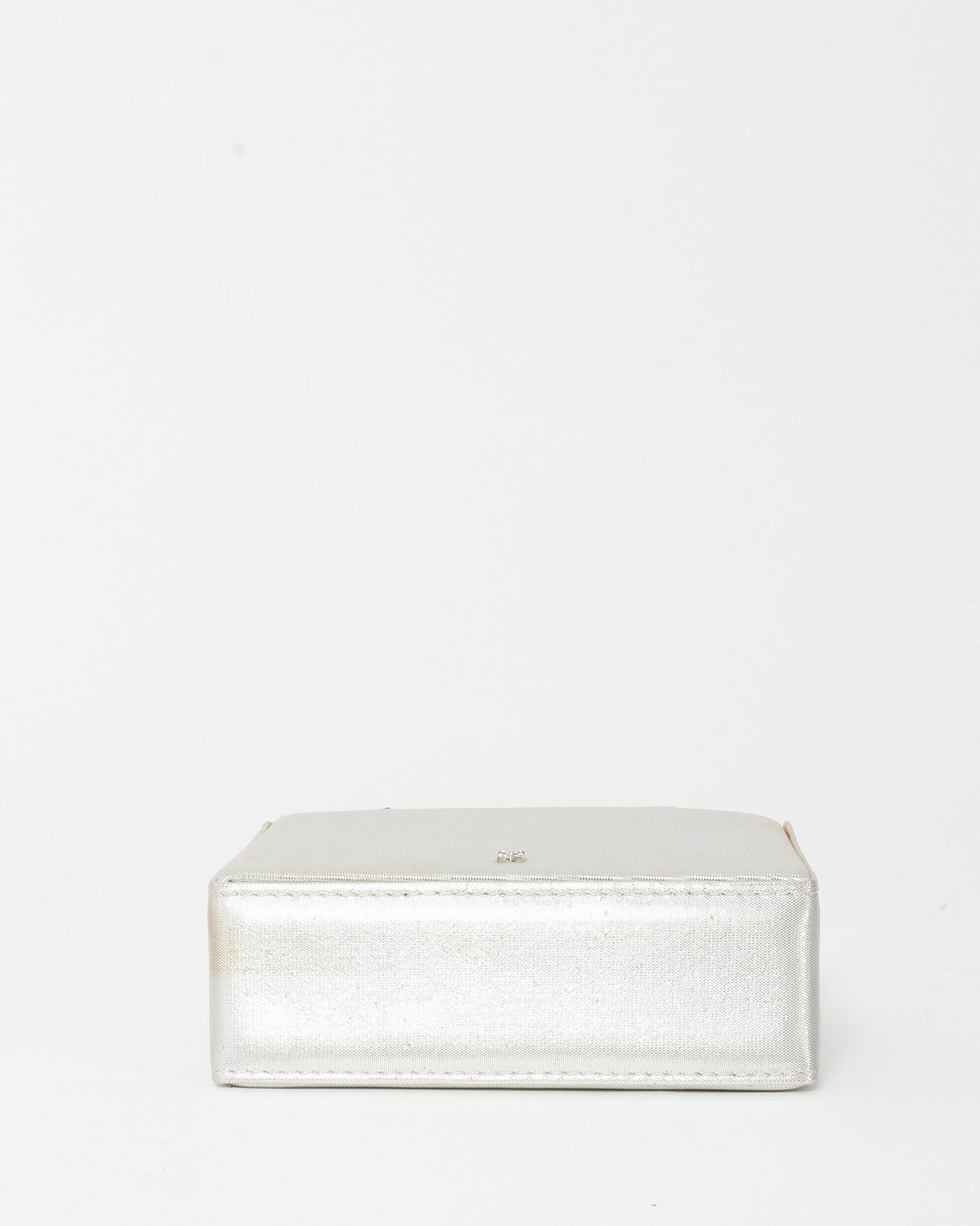 Amina Muaddi Silver Satin Multicolor Crystal Handle Mini Evening Bag