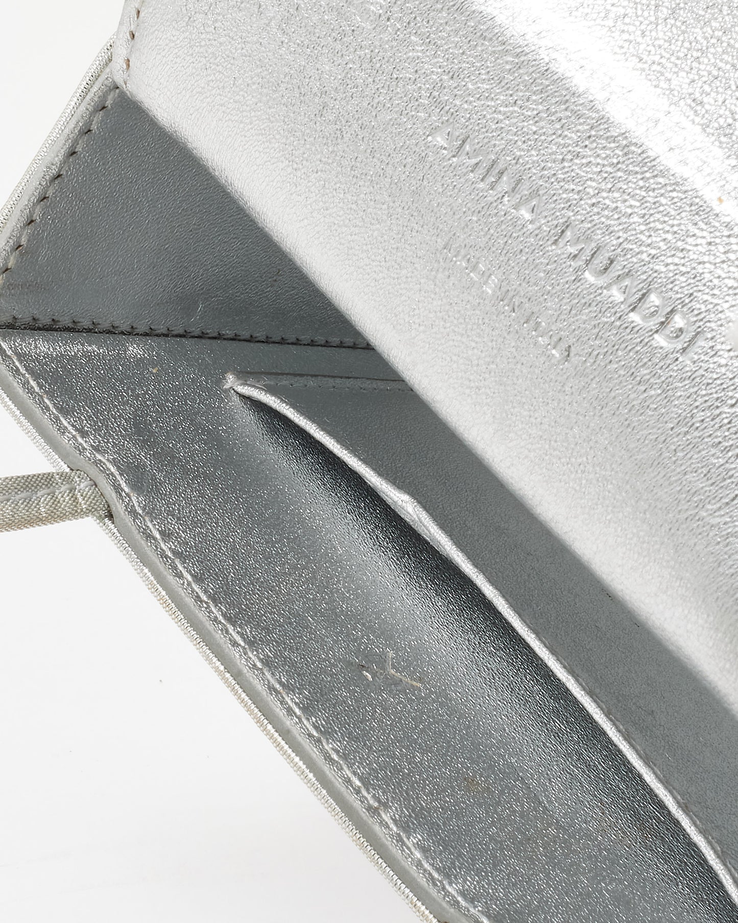 Amina Muaddi Silver Satin Multicolor Crystal Handle Mini Evening Bag