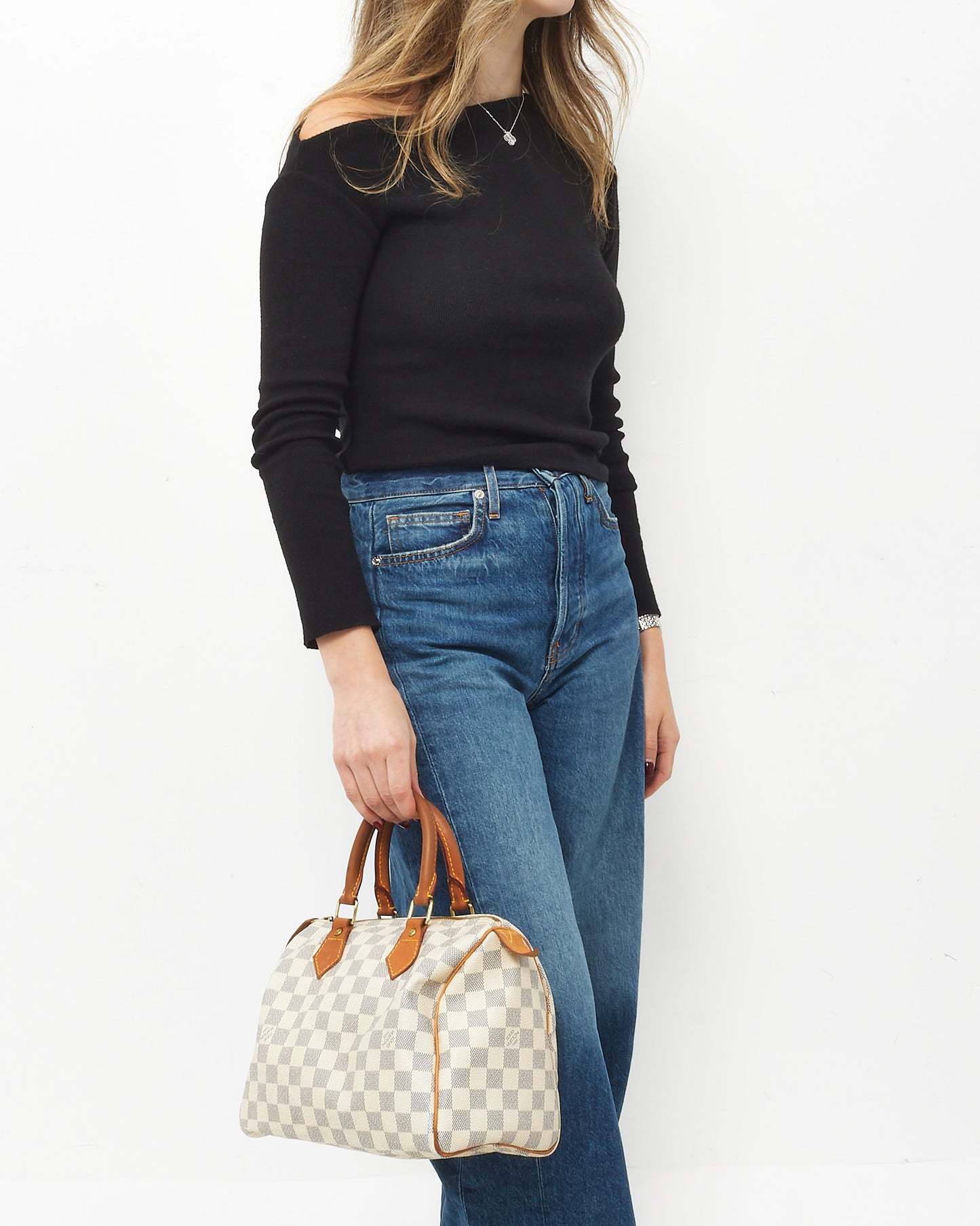 Louis Vuitton Damier Azur Canvas Speedy 25 Bag with Initials