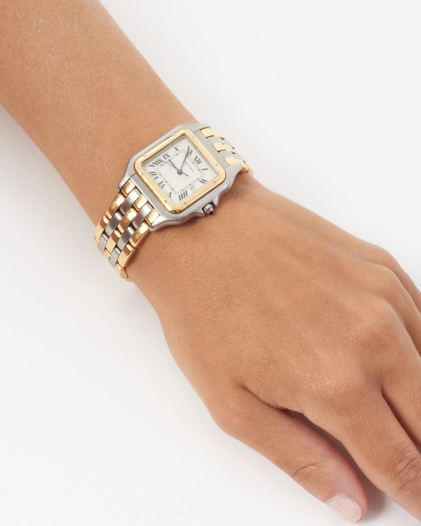 Cartier Vintage Stainless Steel and Gold 3-Row Large Panthere Watch