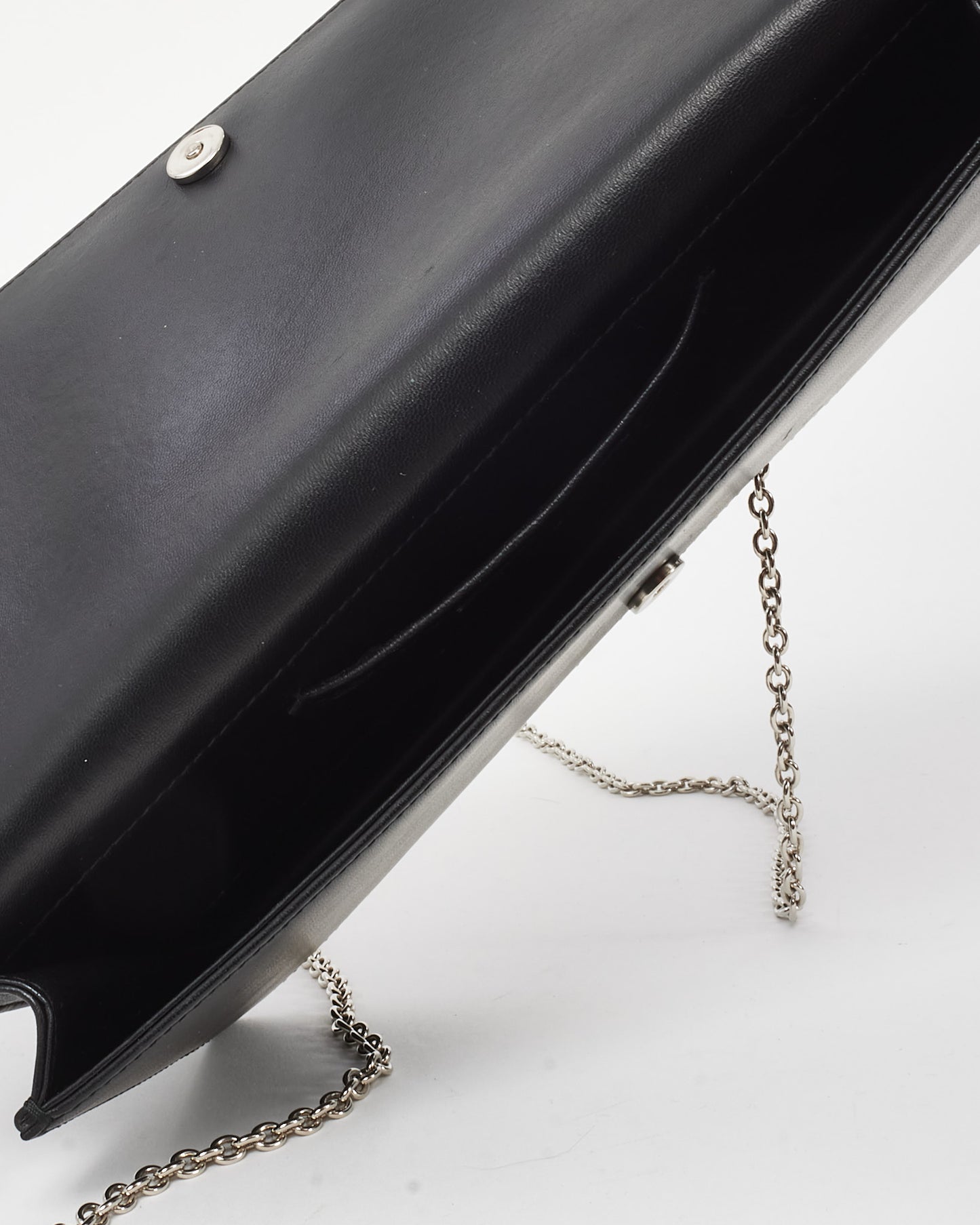 Dior Black Leather Crystal Embellished Flower Flap Chain Clutch