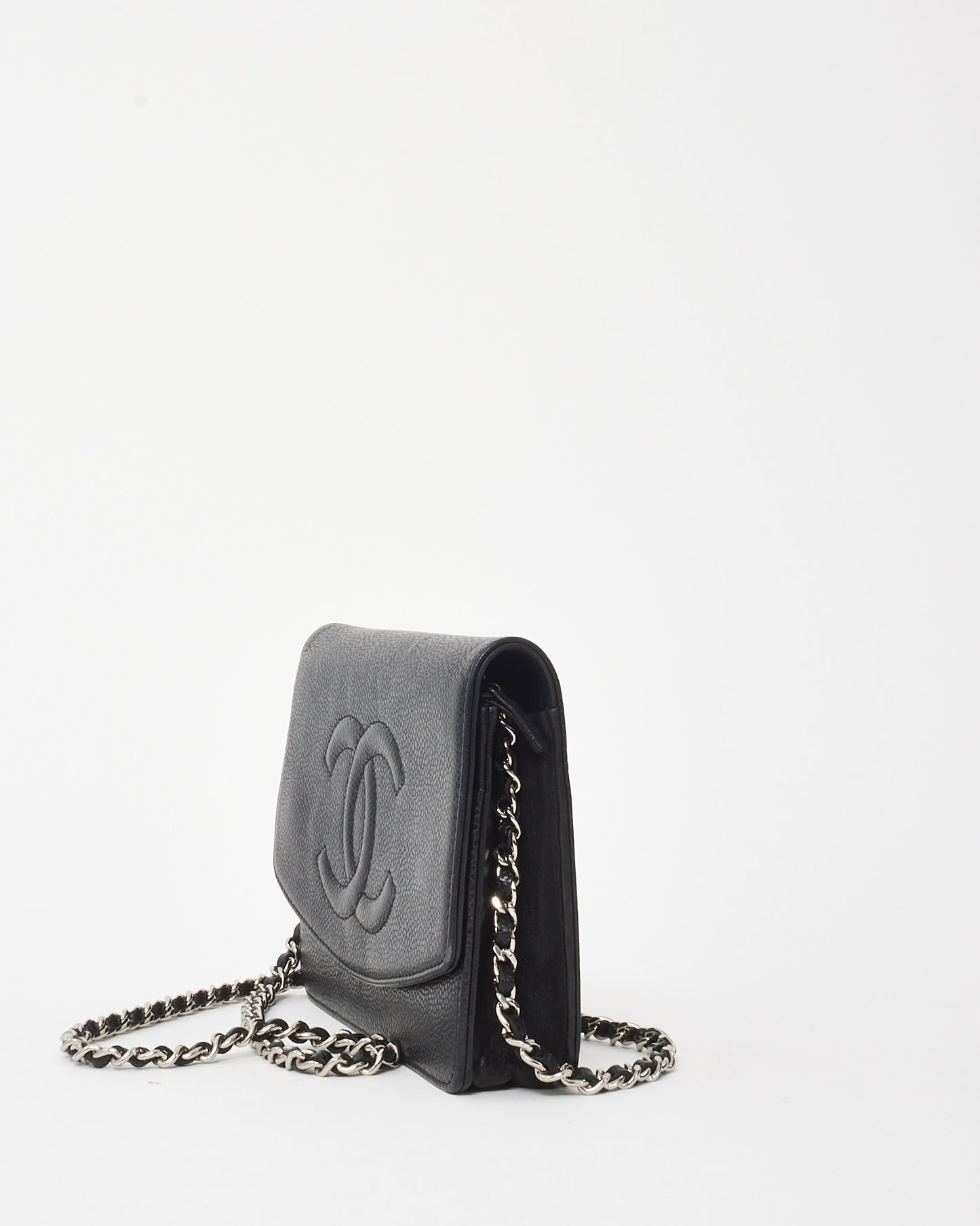 Chanel Black Caviar Leather Timeless CC WOC Wallet on Chain Bag SHW