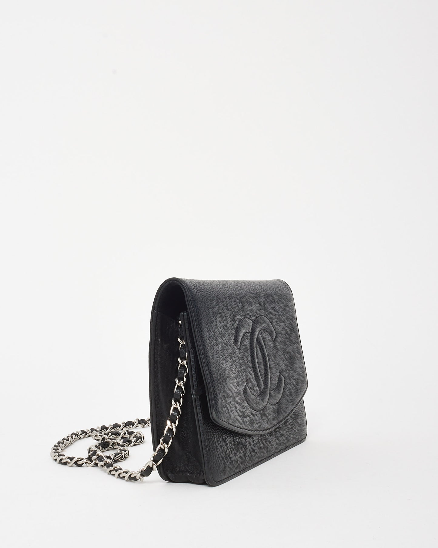 Chanel Black Caviar Leather Timeless CC WOC Wallet on Chain Bag SHW