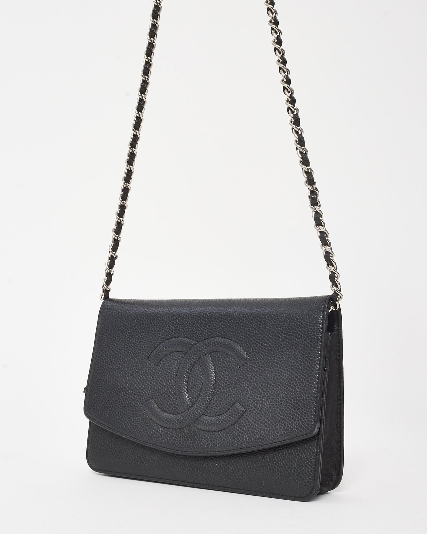 Chanel Black Caviar Leather Timeless CC WOC Wallet on Chain Bag SHW