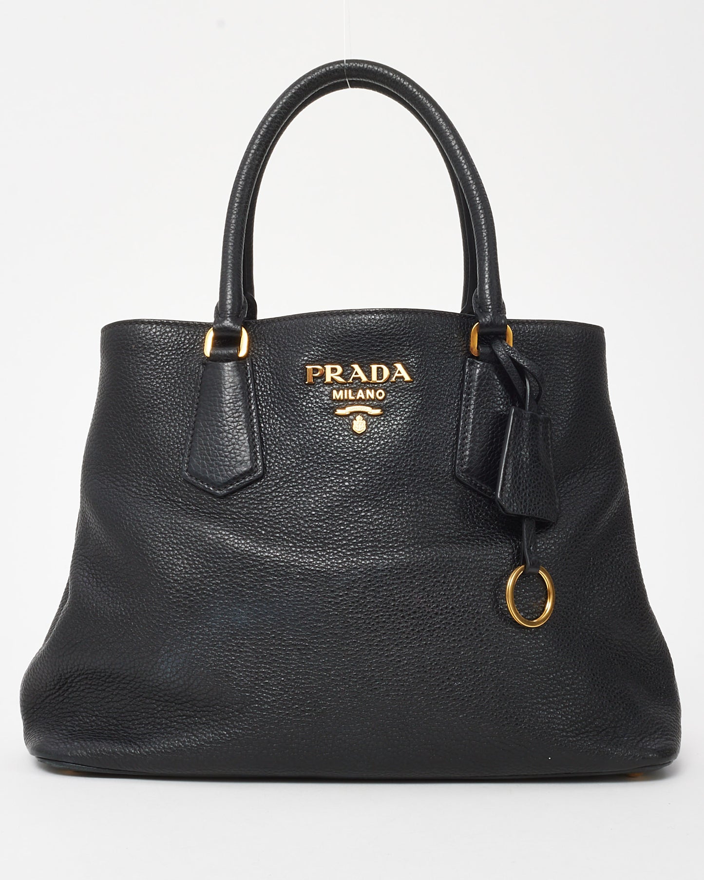 Prada Black Vitello Leather Phenix Double 2Way Tote with Strap