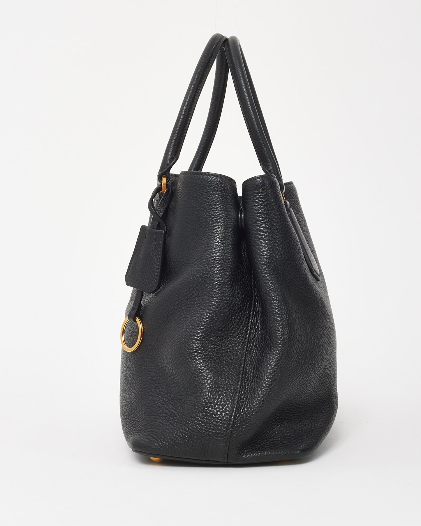 Prada Black Vitello Leather Phenix Double 2Way Tote with Strap