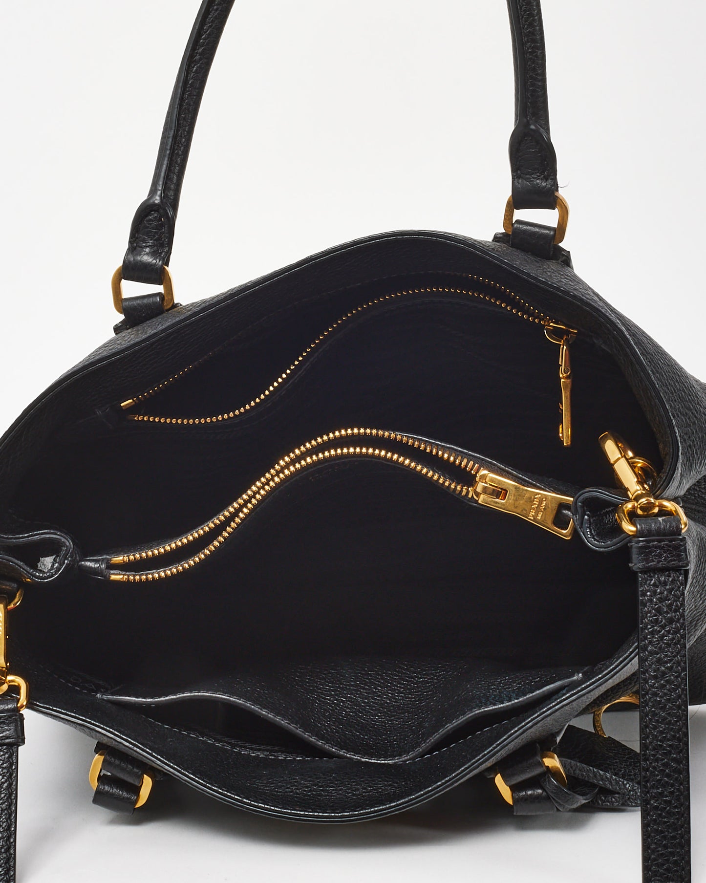 Prada Black Vitello Leather Phenix Double 2Way Tote with Strap