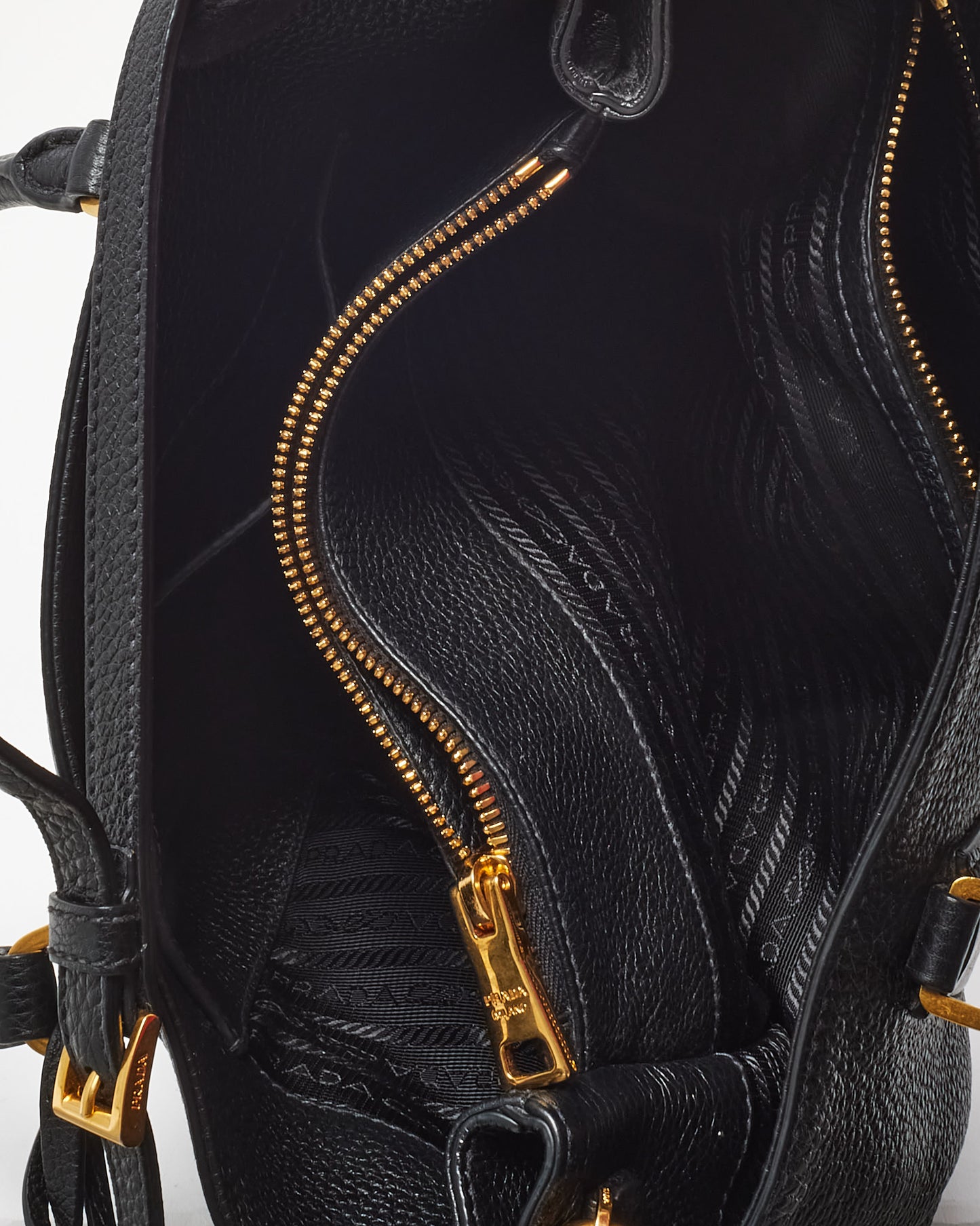 Prada Black Vitello Leather Phenix Double 2Way Tote with Strap