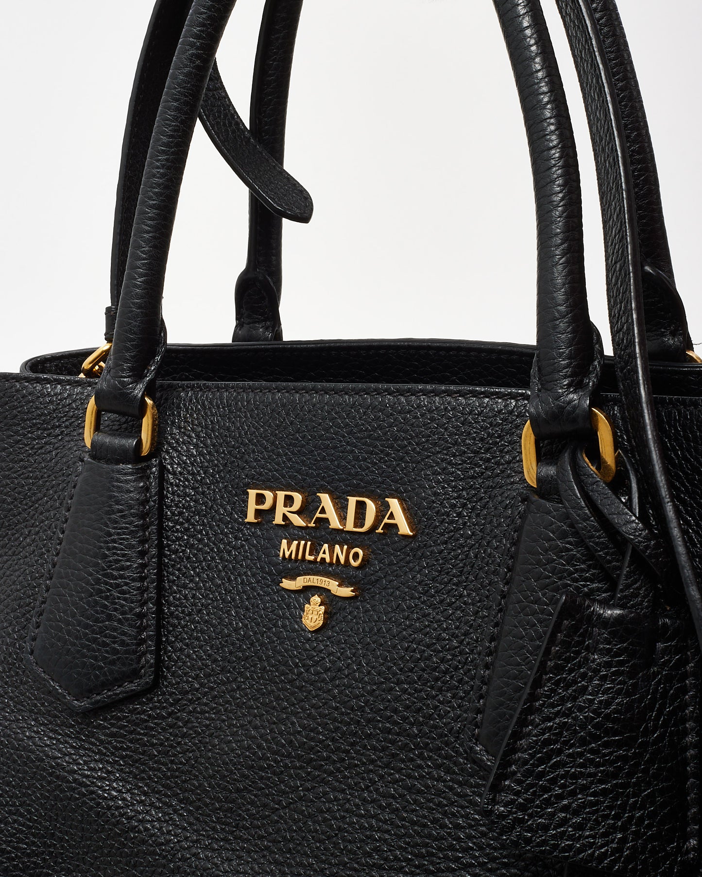 Prada Black Vitello Leather Phenix Double 2Way Tote with Strap