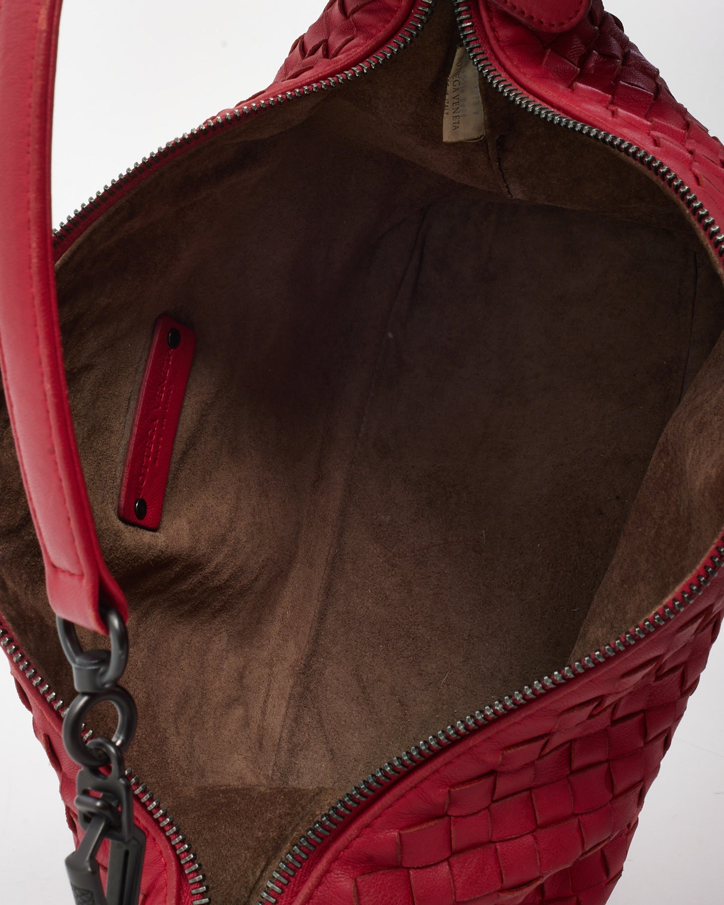 Bottega Veneta Fuchsia Red Intrecciato Leather Small Zip Hobo Shoulder Bag