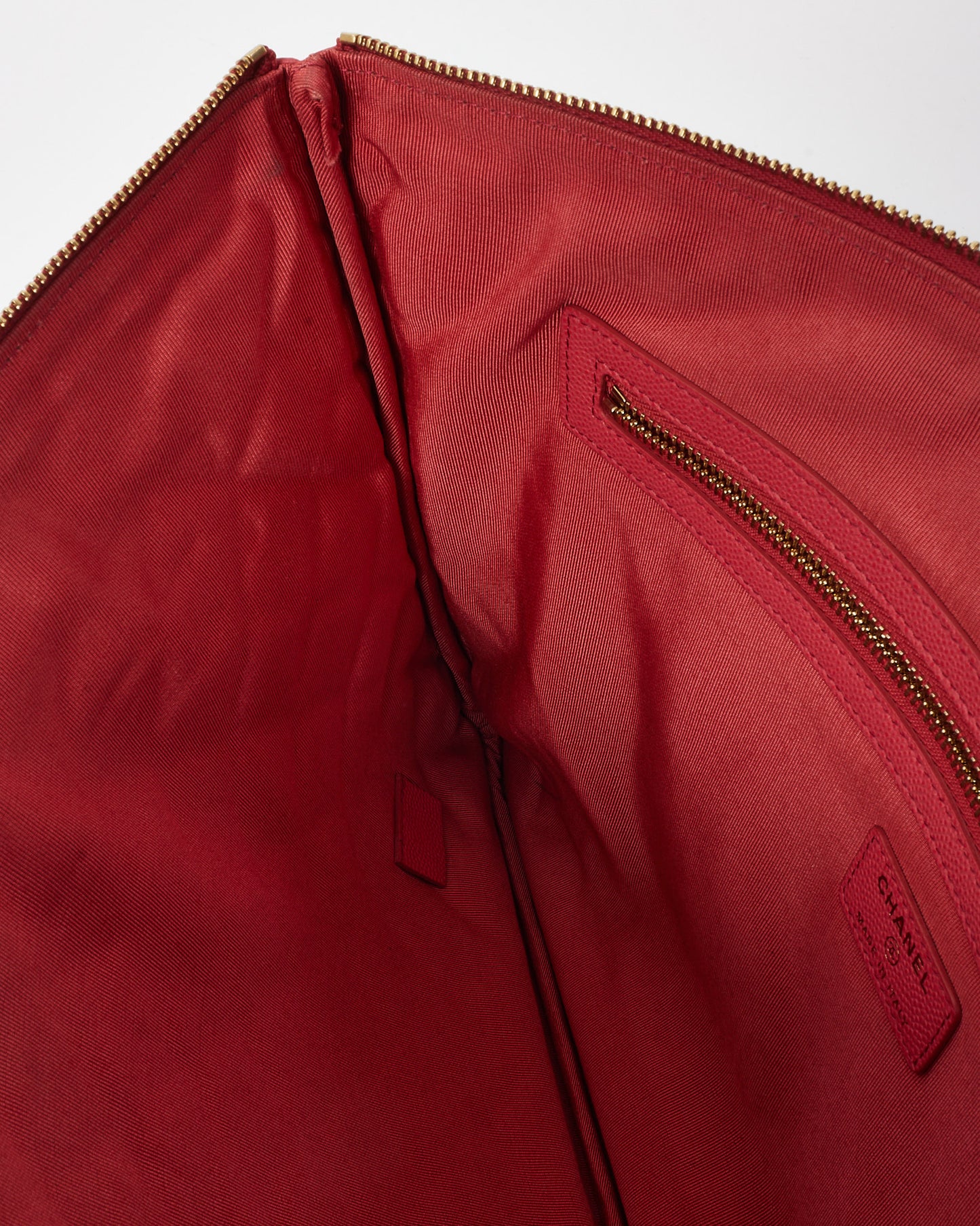 Chanel Fuchsia Red Caviar Leather Medium O Case Clutch Pouch GHW