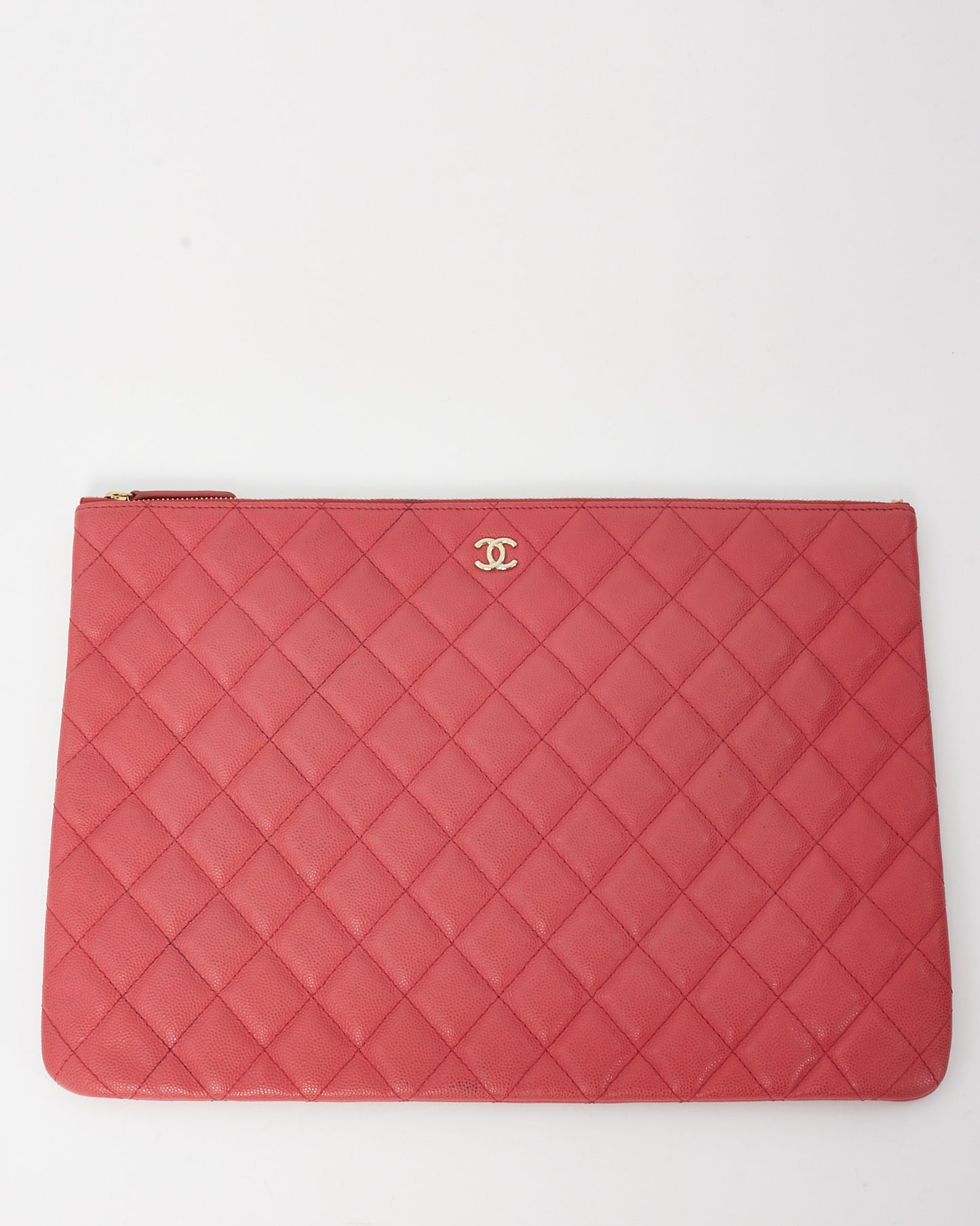 Chanel Fuchsia Red Caviar Leather Medium O Case Clutch Pouch GHW