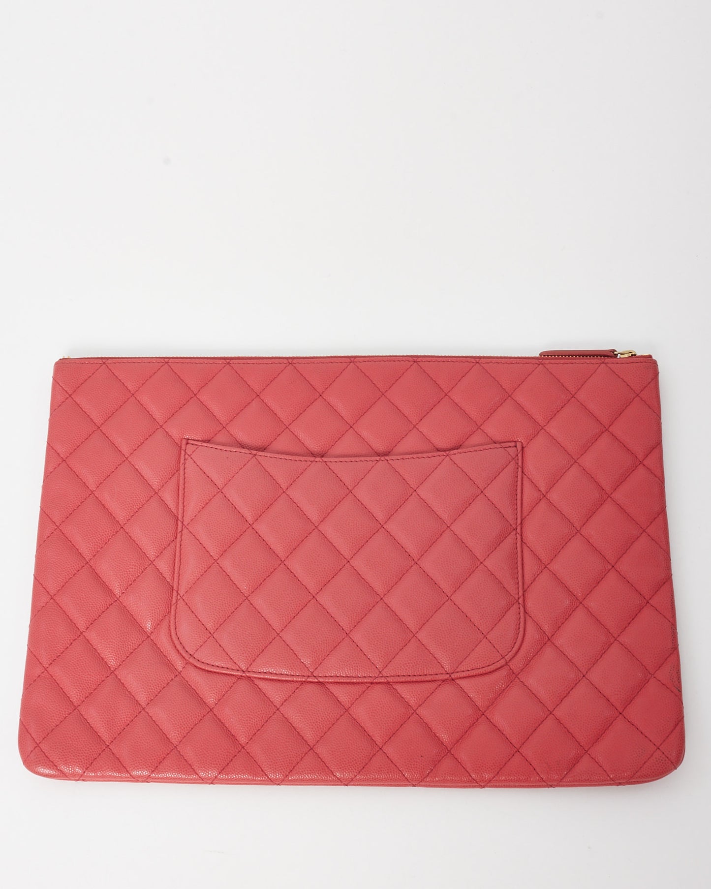 Chanel Fuchsia Red Caviar Leather Medium O Case Clutch Pouch GHW