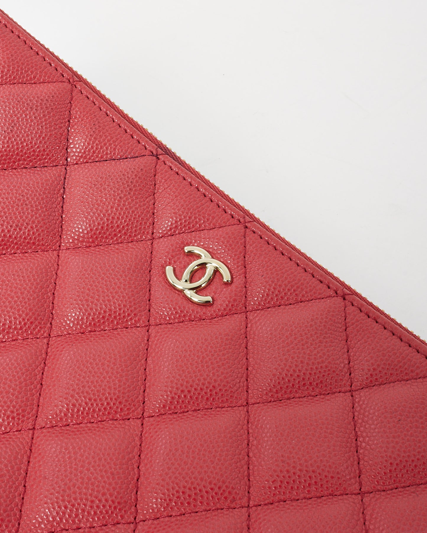 Chanel Fuchsia Red Caviar Leather Medium O Case Clutch Pouch GHW