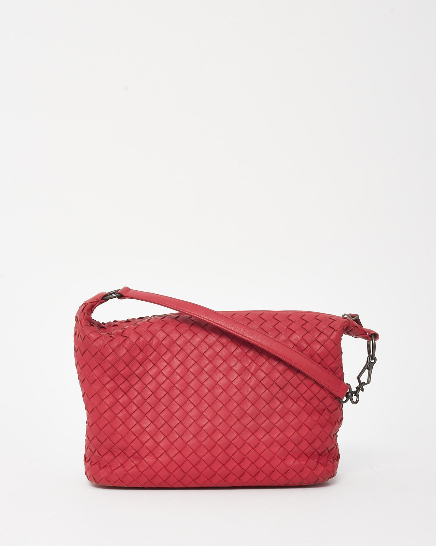 Bottega Veneta Fuchsia Red Intrecciato Leather Small Zip Hobo Shoulder Bag