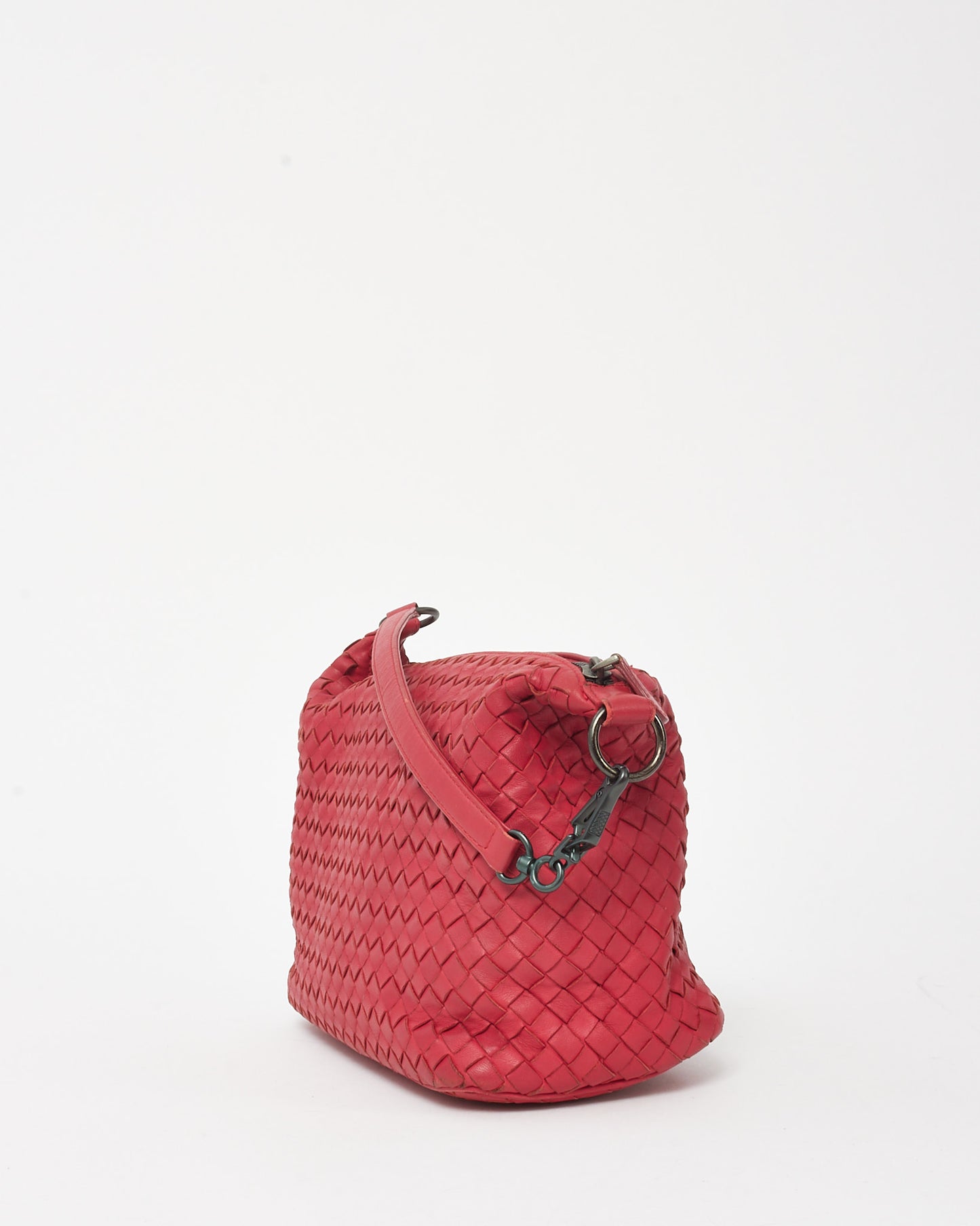 Bottega Veneta Fuchsia Red Intrecciato Leather Small Zip Hobo Shoulder Bag