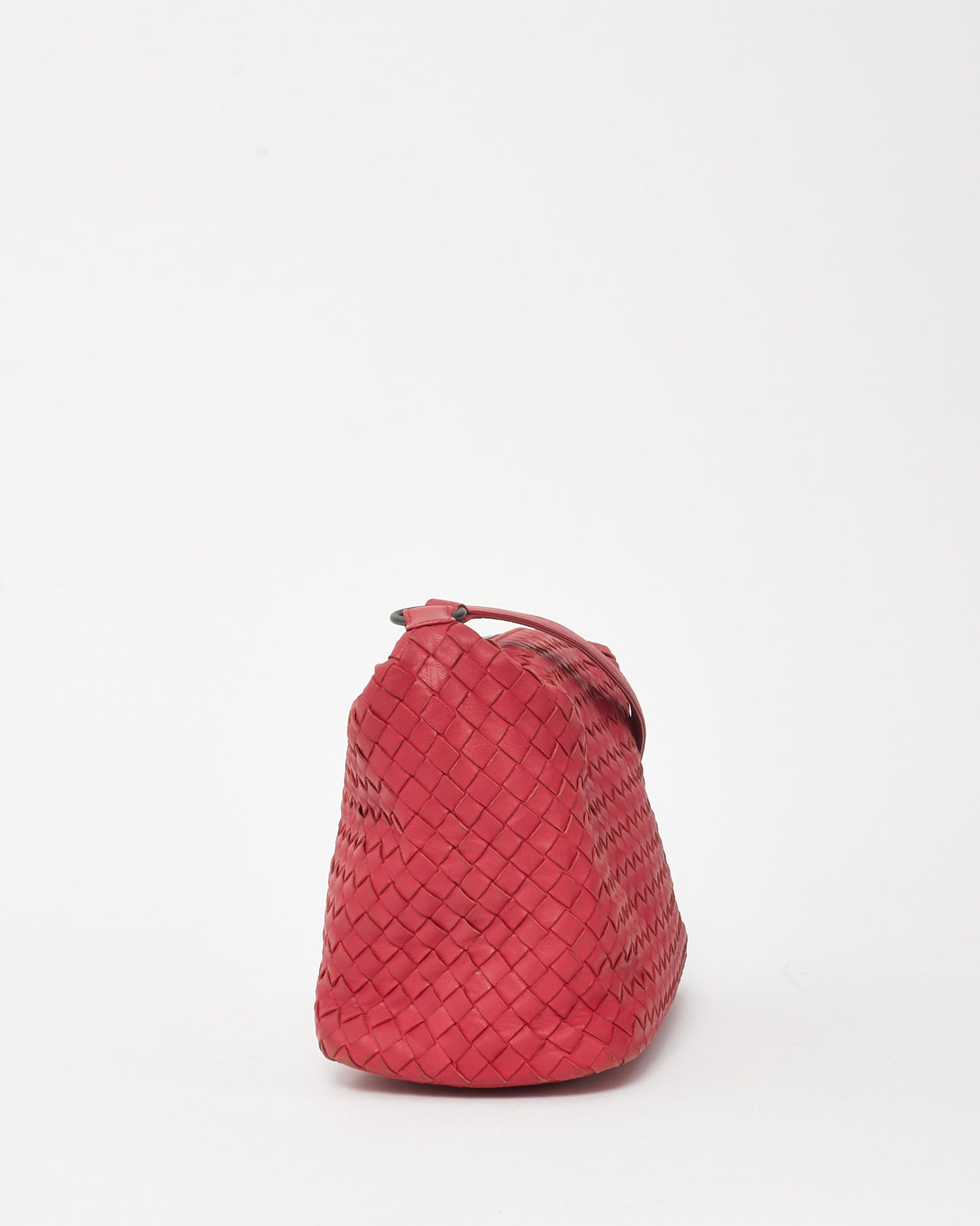 Bottega Veneta Fuchsia Red Intrecciato Leather Small Zip Hobo Shoulder Bag